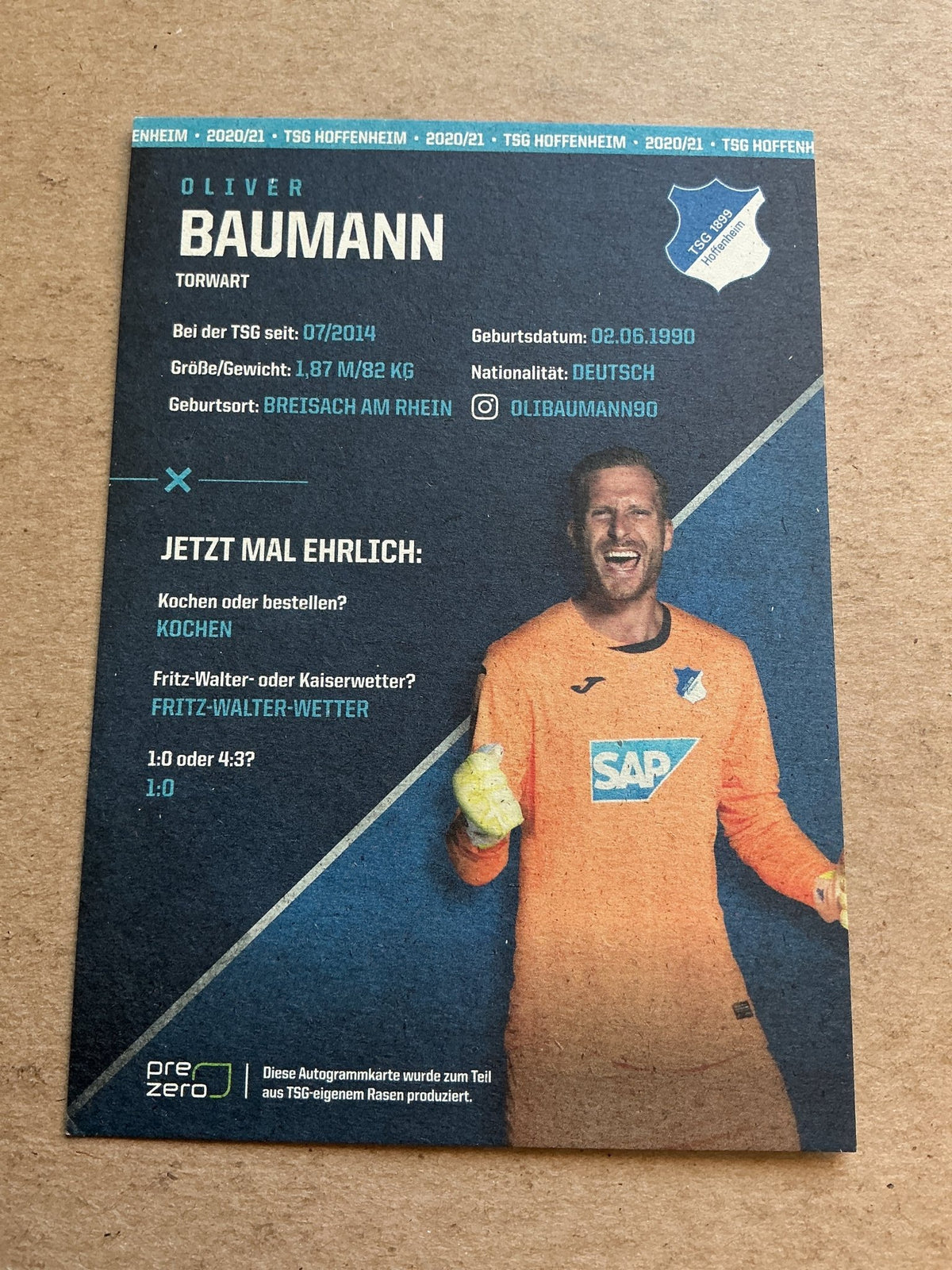 Oliver Baumann, Germany 🇩🇪 TSG 1899 Hoffenheim 2020/21 hand signed - Autographs-World