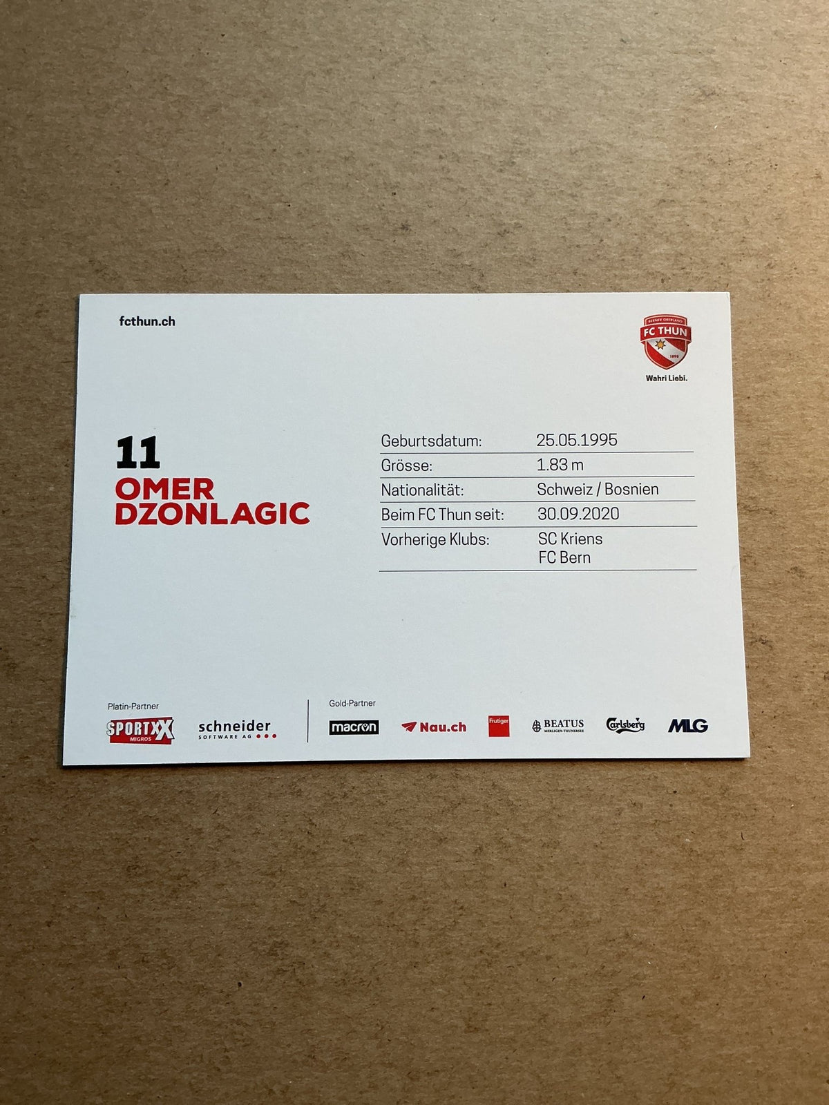 Omer Dzonlagic, Switzerland π¨π FC Thun 2020/21 hand signed - Autographs-World