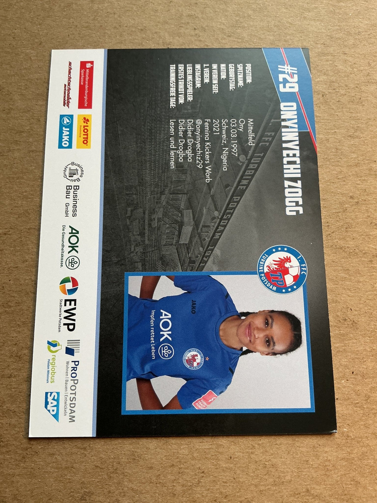 Onyinyechi Zogg, Nigeria 🇳🇬 Turbine Potsdam 2022/23 hand signed - Autographs-World