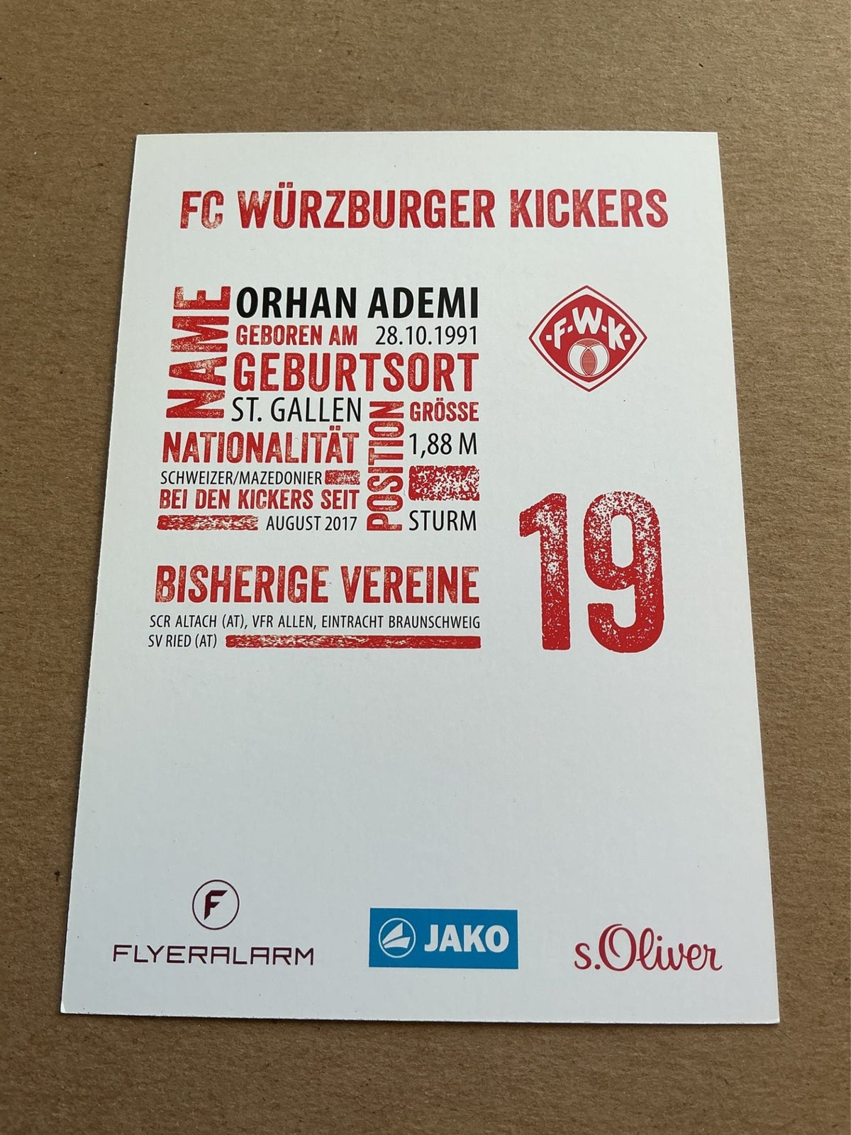 Orhan Ademi, Switzerland 🇨🇠FC Würzburger Kickers 2017/18 hand signed - Autographs-World
