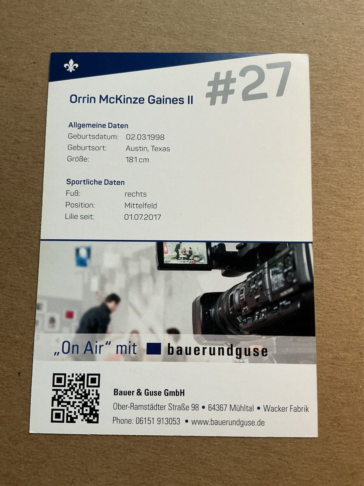 Orrin McKinze Gaines II, USA 🇺🇸 SV Darmstadt 98 2017/18 hand signed - Autographs-World
