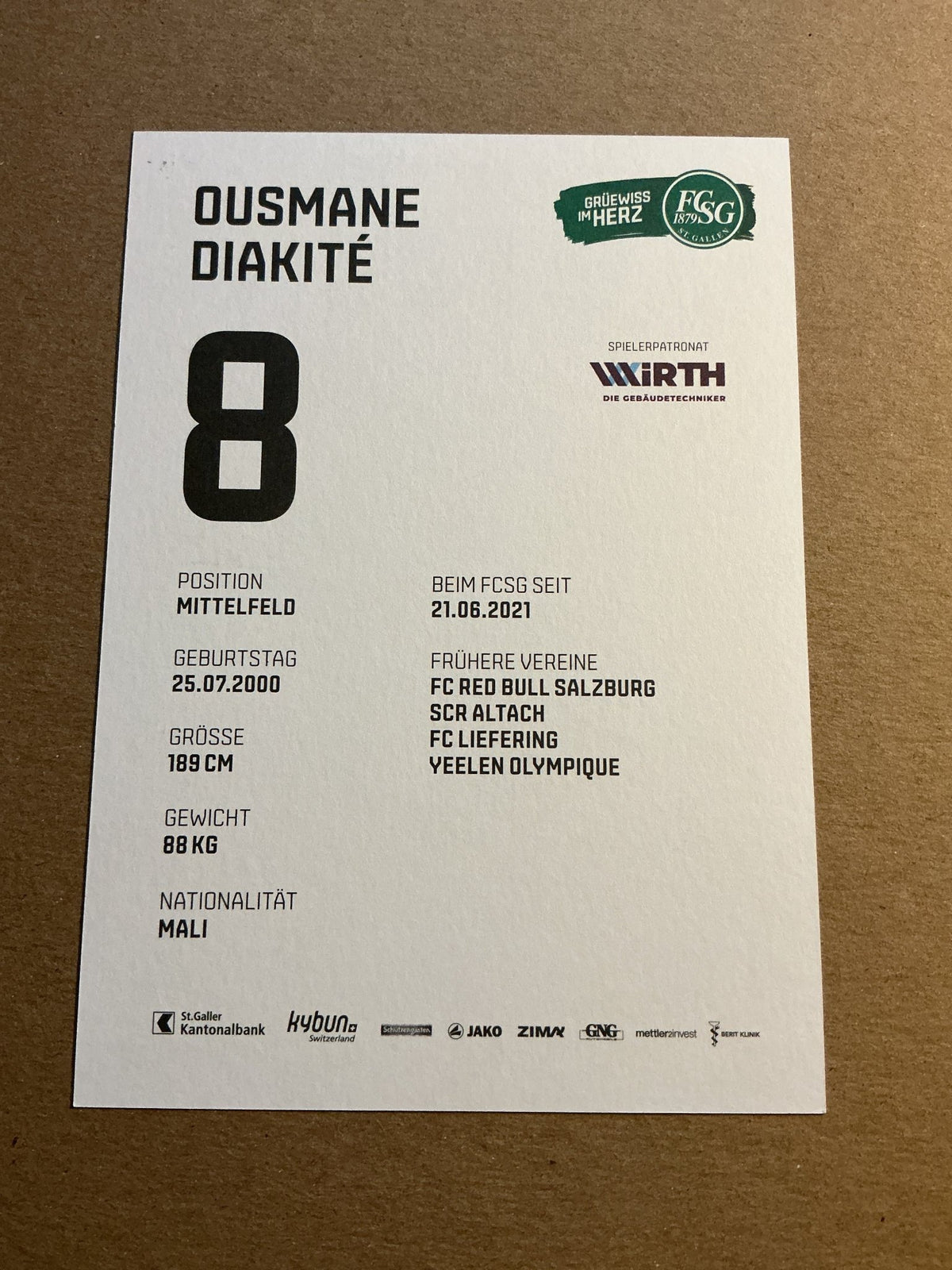 Ousmane Diakité, Mali 🇲🇱 FC St. Gallen 2021/22 hand signed - Autographs-World