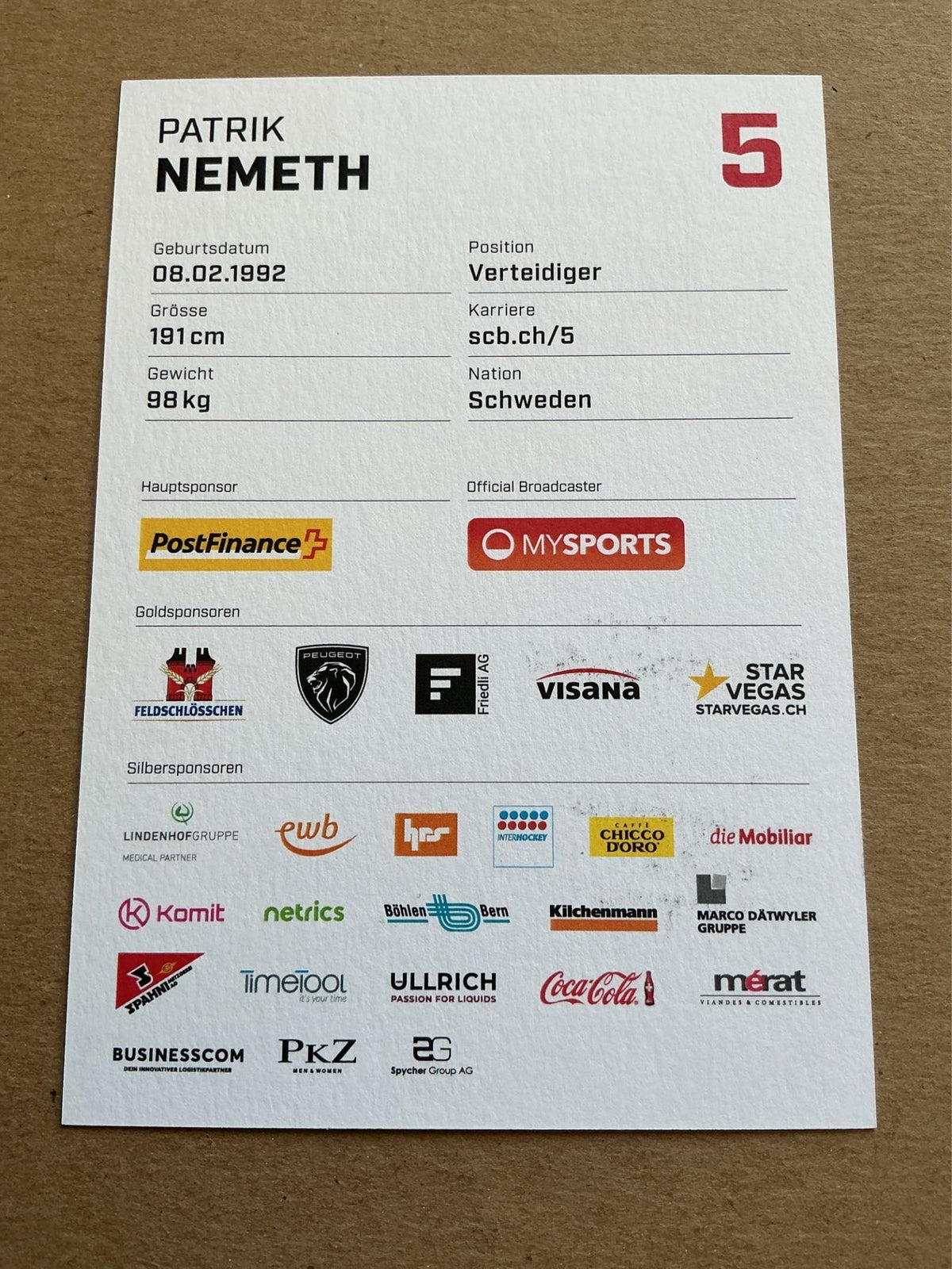 Patrick Nemeth, Sweden 🇸🇪 SC Bern 2023/24 hand signed - Autographs-World