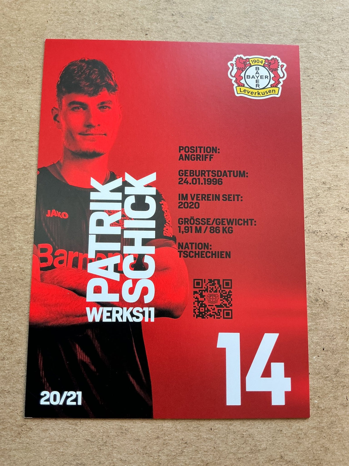 Patrik Schick, Czech Republic 🇨🇿 Bayer 04 Leverkusen 2020/21 hand signed - Autographs-World