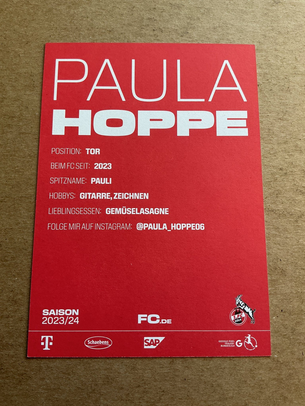 Paula Hoppe, Germany 🇩🇪 1.FC Köln 2023/24 hand signed - Autographs-World