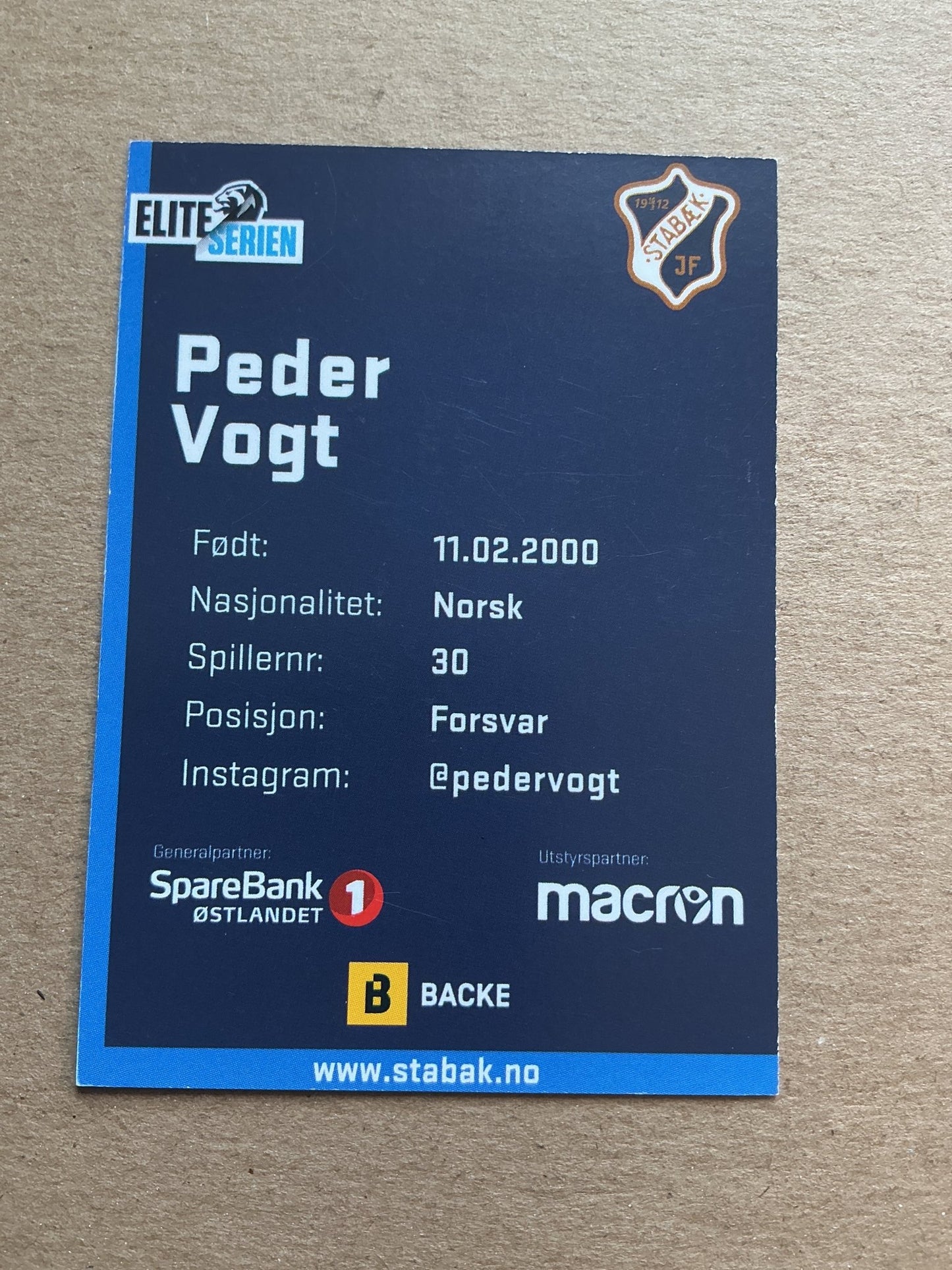 Peder Vogt, Norway 🇳🇴 Stabæk IF 2019/20 hand signed - Autographs-World
