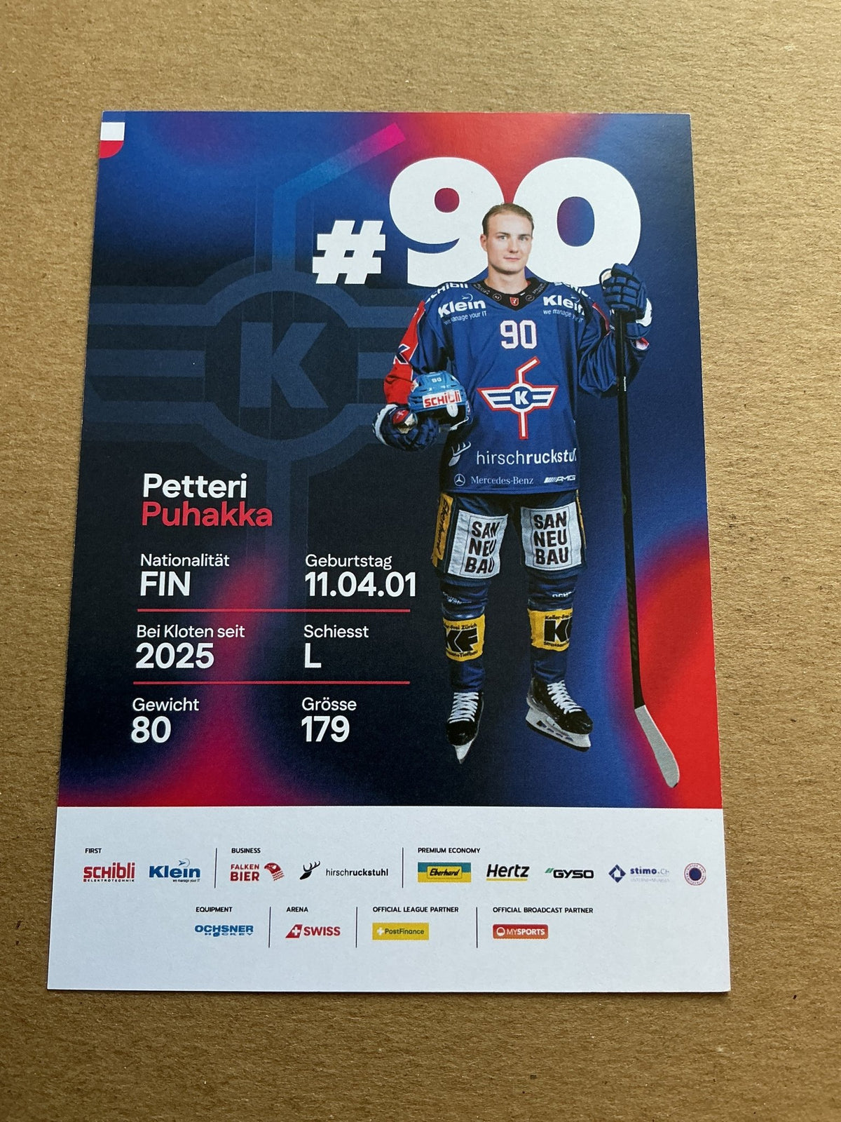 Petteri Puhakka, Finland 🇫🇮 EHC Kloten 2025/26 hand signed - Autographs-World