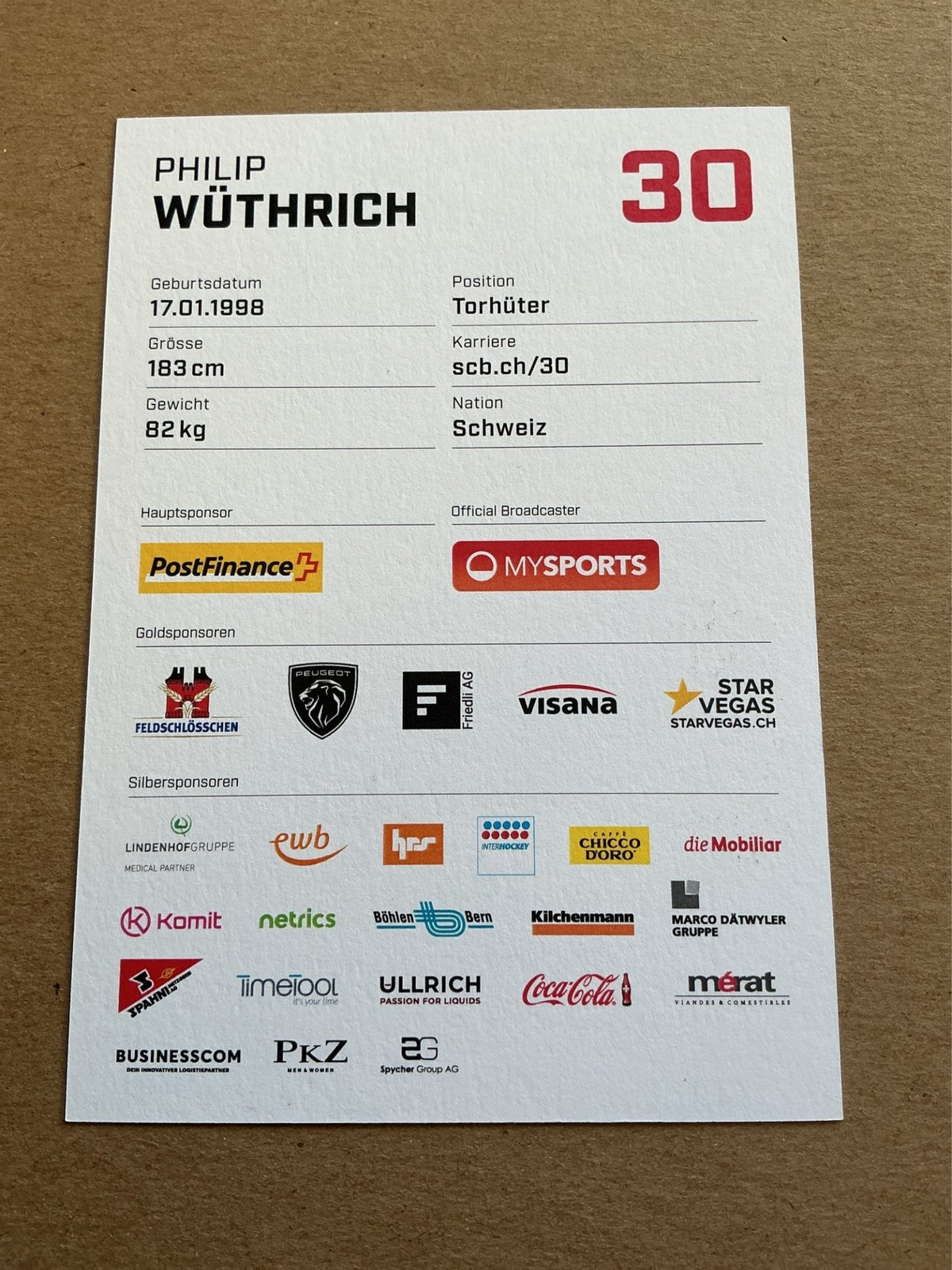 Philip Wüthrich, Switzerland 🇨🇭 SC Bern 2023/24 hand signed - Autographs-World