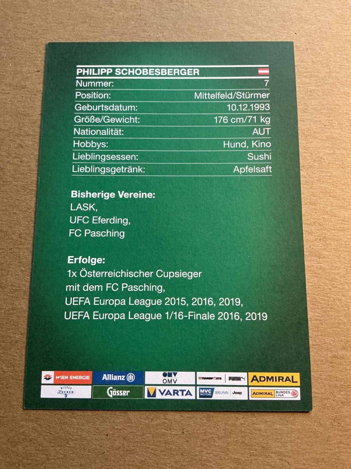 Philipp Schobesberger, Austria 🇦🇹 Rapid Wien 2021/22 hand signed - Autographs-World