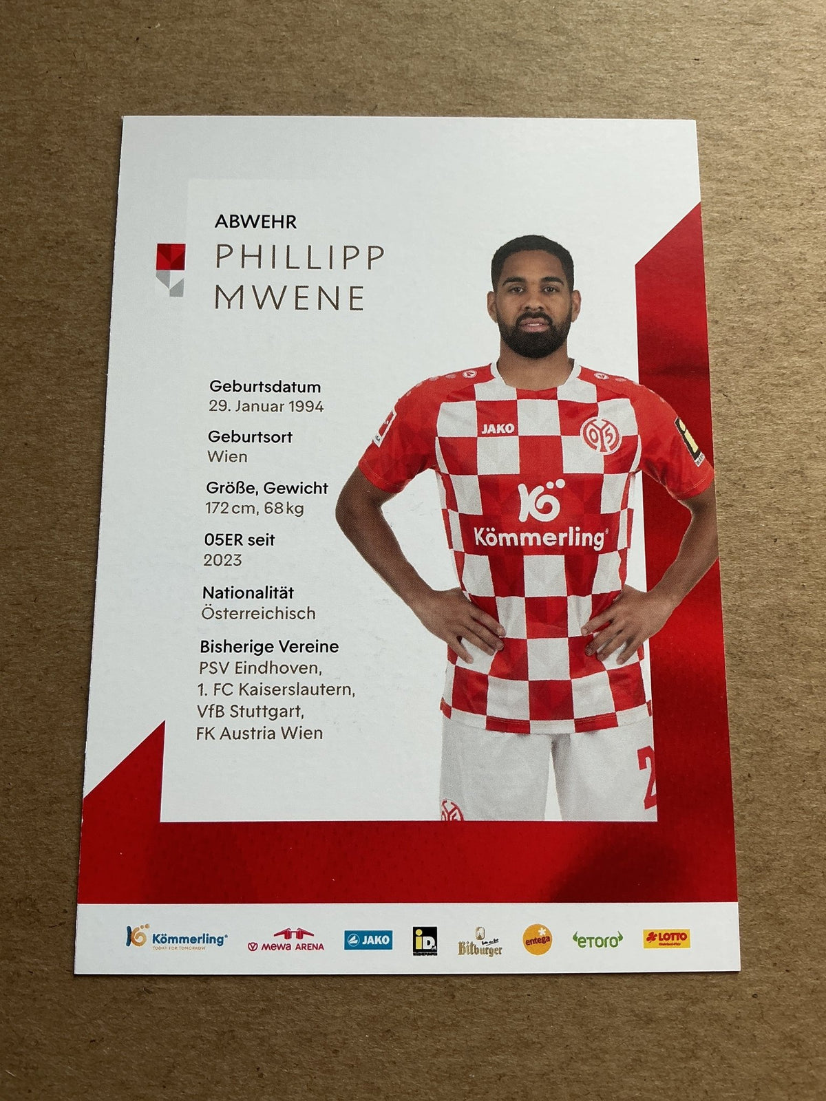 Phillipp Mwene, Austria 🇦🇹 FSV Mainz 05 2023/24 hand signed - Autographs-World