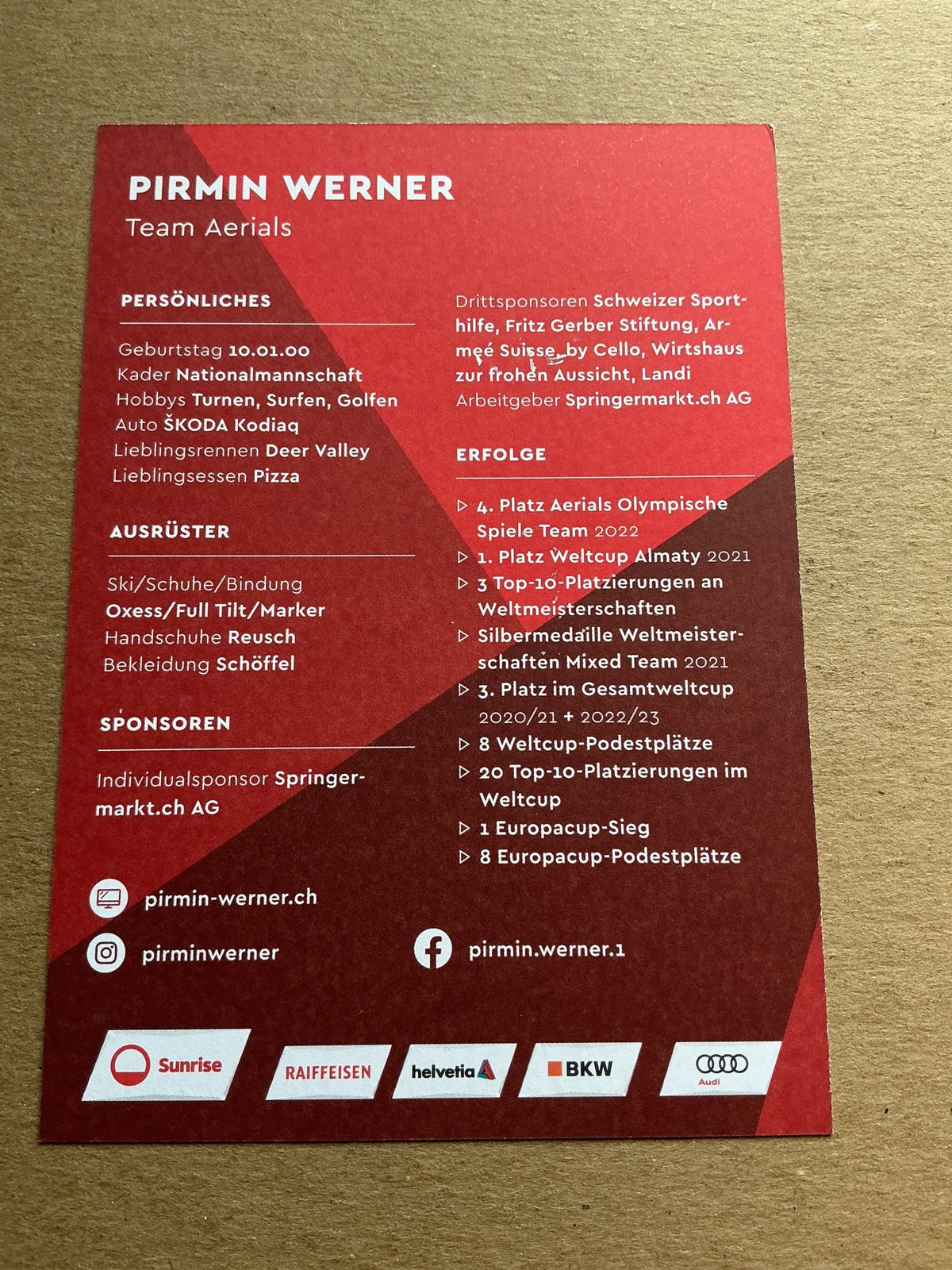 Pirmin Werner, Switzerland 🇨🇠Freestyle Winter 2022/23 hand signed - Autographs-World