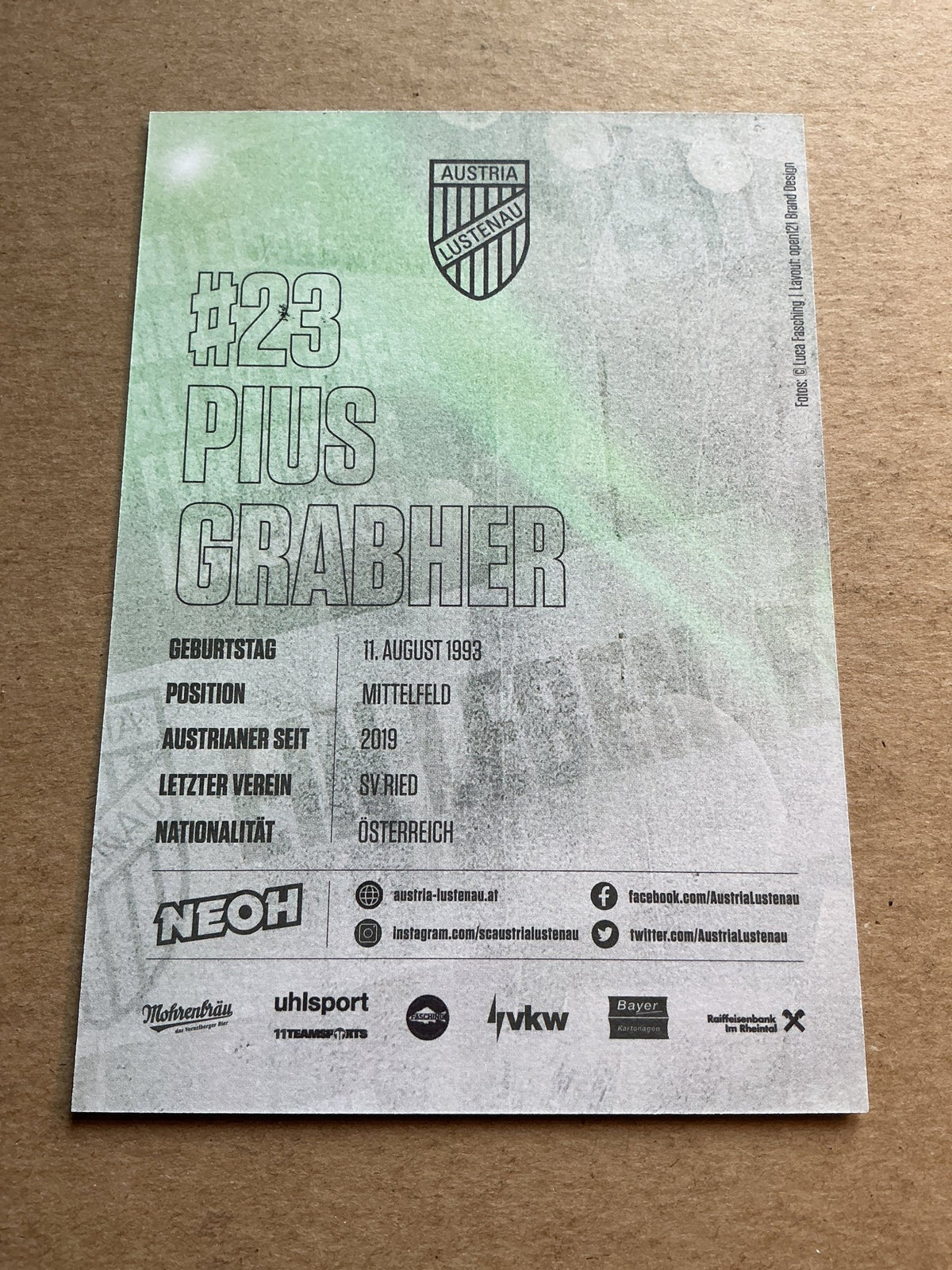 Pius Grabher, Austria 🇦🇹 SC Austria Lustenau 2023/24 hand signed - Autographs-World