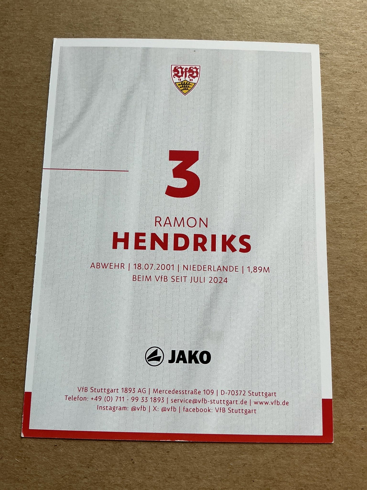 Ramon Hendriks, Netherlands 🇳🇱 VfB Stuttgart 2024/25 hand signed - Autographs-World