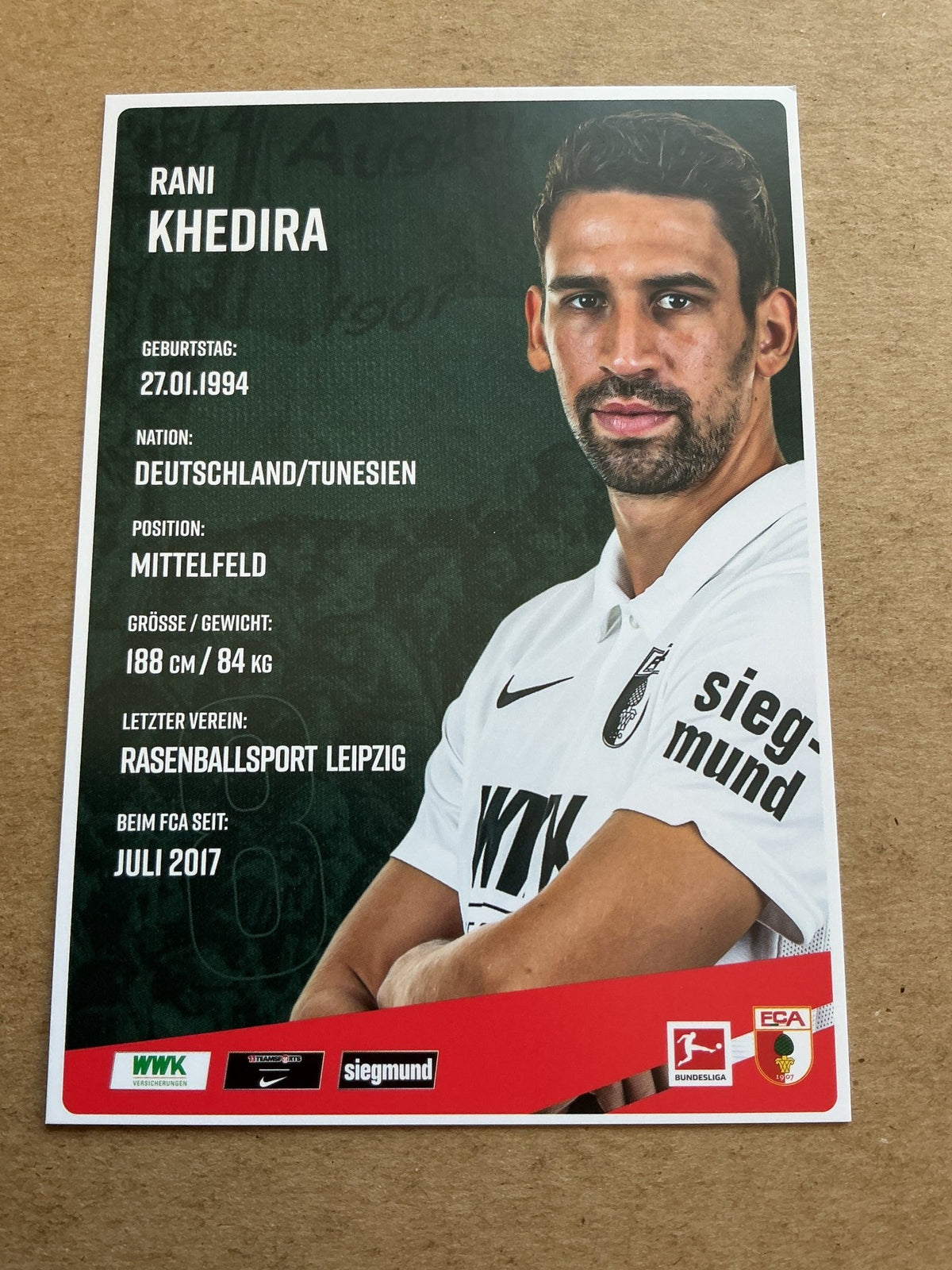 Rani Khedira, Tunisia 🇹🇳 FC Augsburg 2020/21 hand signed - Autographs-World
