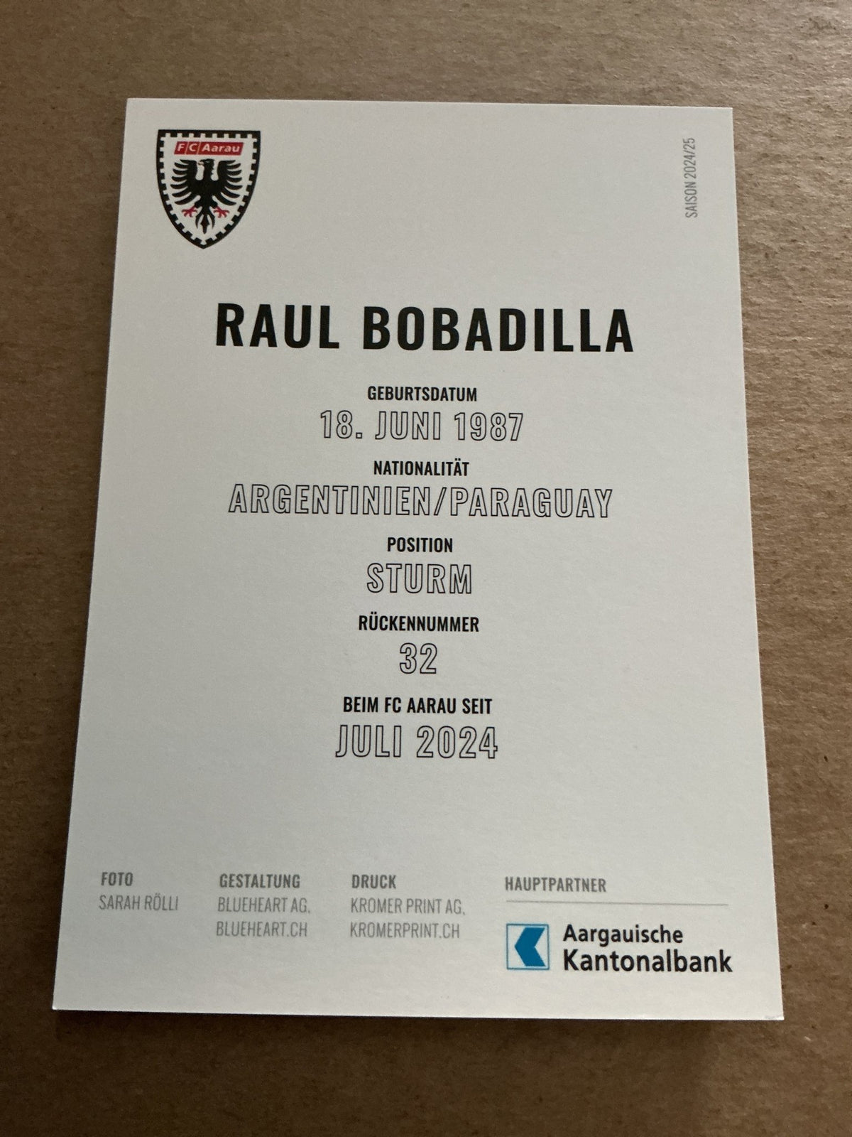 Raul Bobadilla, Argentina 🇦🇷 FC Aarau 2024/25 hand signed - Autographs-World