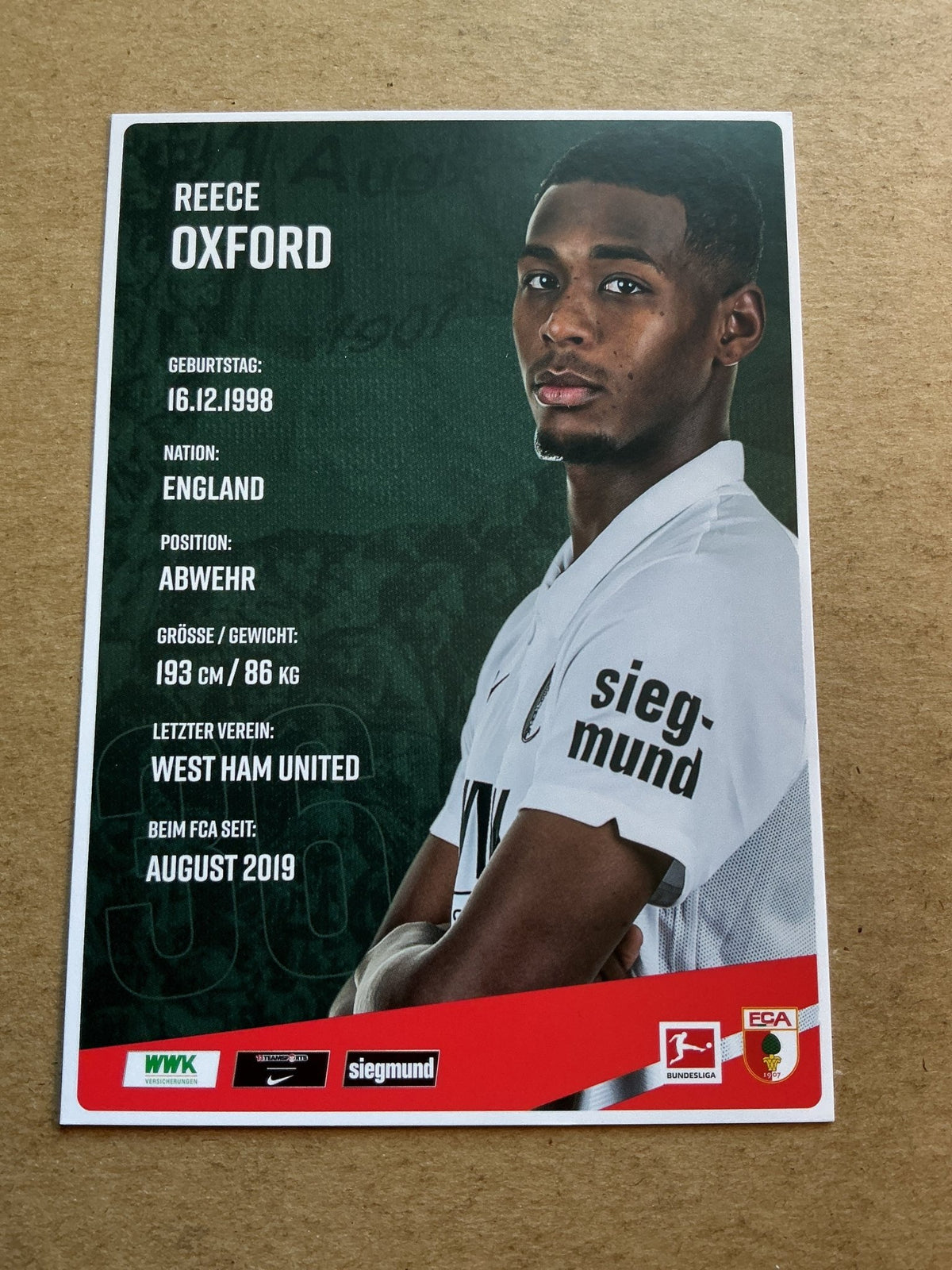 Reece Oxford, England 🏴 FC Augsburg 2020/21 hand signed - Autographs-World