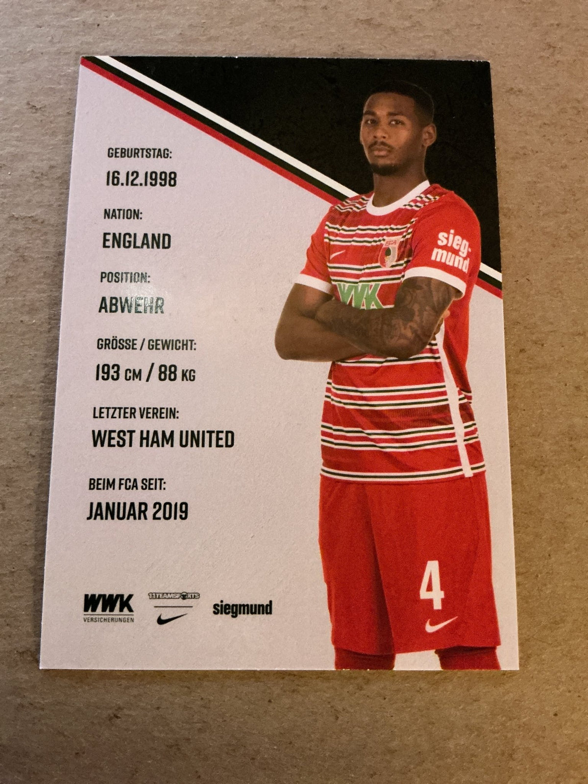 Reece Oxford, England 🏴 FC Augsburg 2022/23 hand signed - Autographs-World