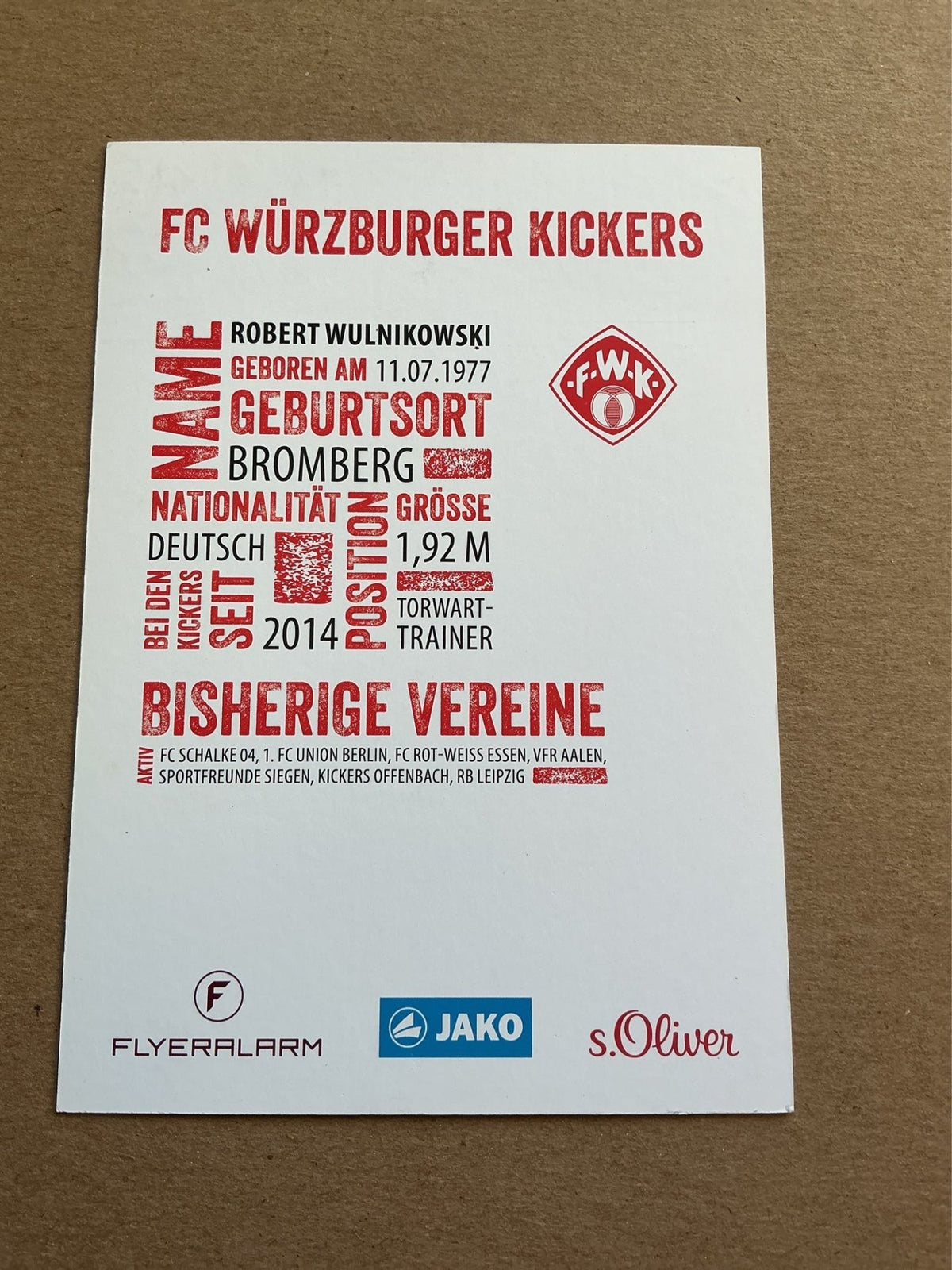 Robert Wulnikowski, Germany 🇩🇪 FC Würzburger Kickers 2017/18 hand signed - Autographs-World