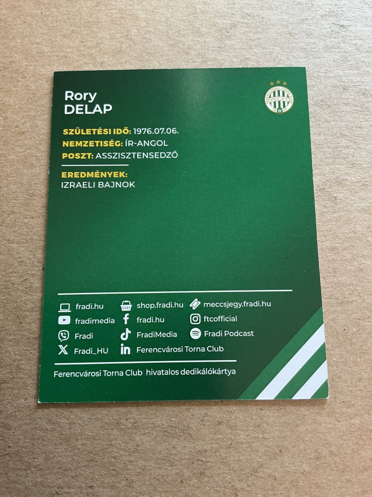 Rory Delap, Ireland ๐ฎ๐ช Ferencvaros TC 2024/25 hand signed - Autographs-World
