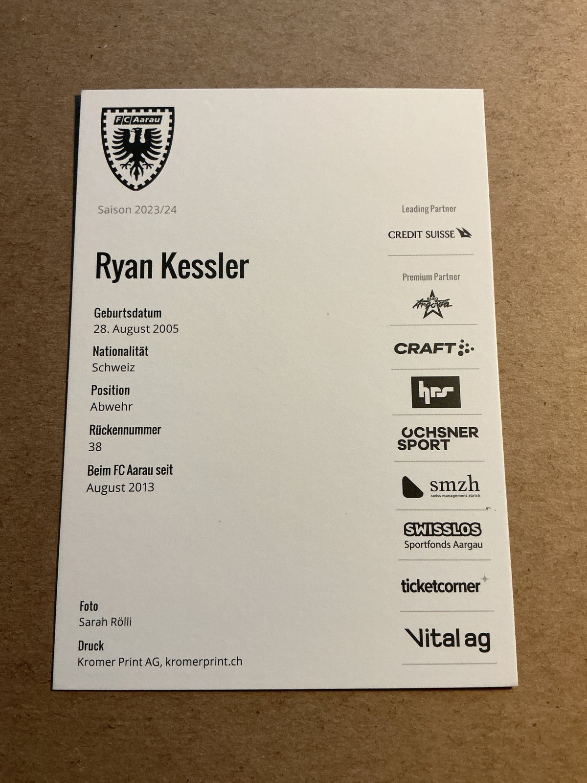 Ryan Kessler, Switzerland 🇨🇠FC Aarau 2023/24 hand signed - Autographs-World