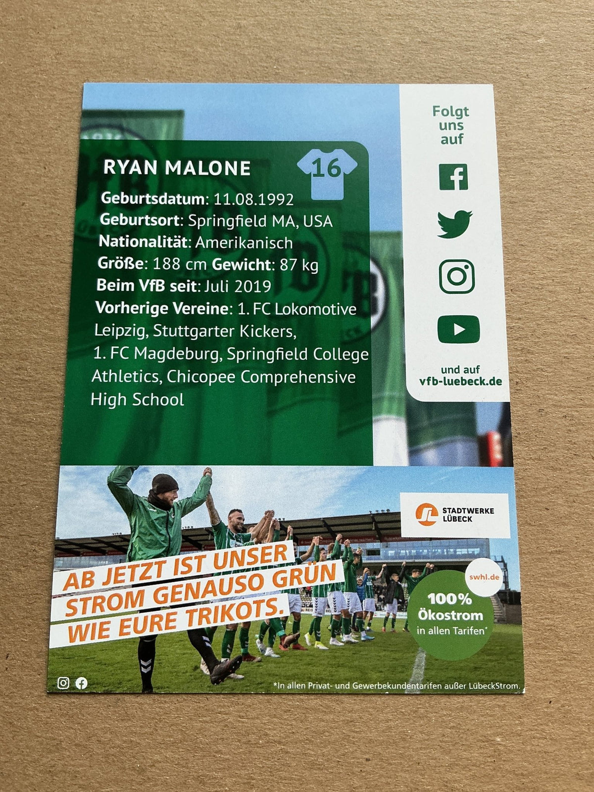 Ryan Malone, USA 🇺🇸 VfB Lübeck 2020/21 hand signed - Autographs-World