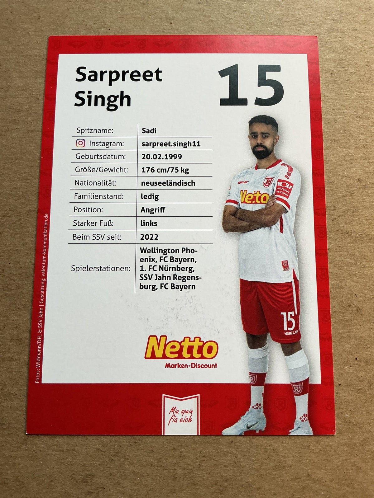Sarpreet Singh, New Zealand 🇳🇿 Jahn Regensburg 2022/23 hand signed - Autographs-World