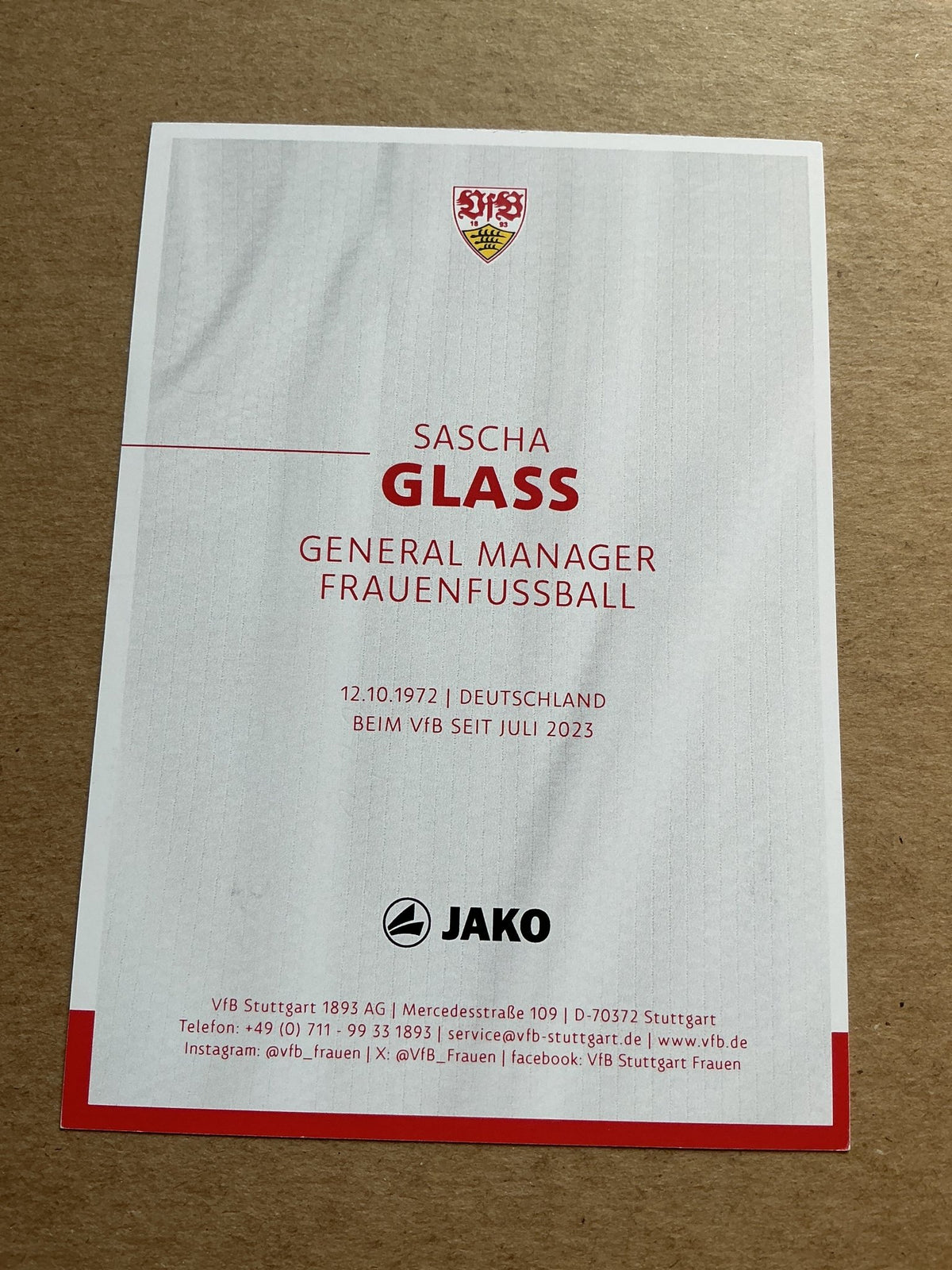 Sascha Glass, Germany 🇩🇪 VfB Stuttgart 2024/25 hand signed - Autographs-World