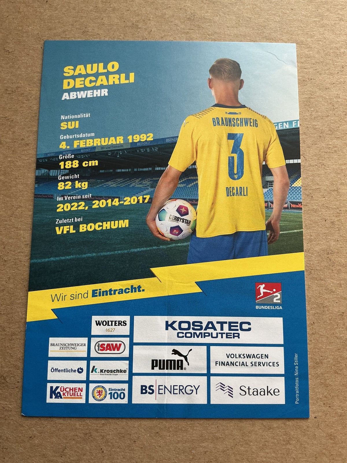 Saulo Decarli, Switzerland 🇨🇠Eintracht Braunschweig 2023/24 hand signed - Autographs-World