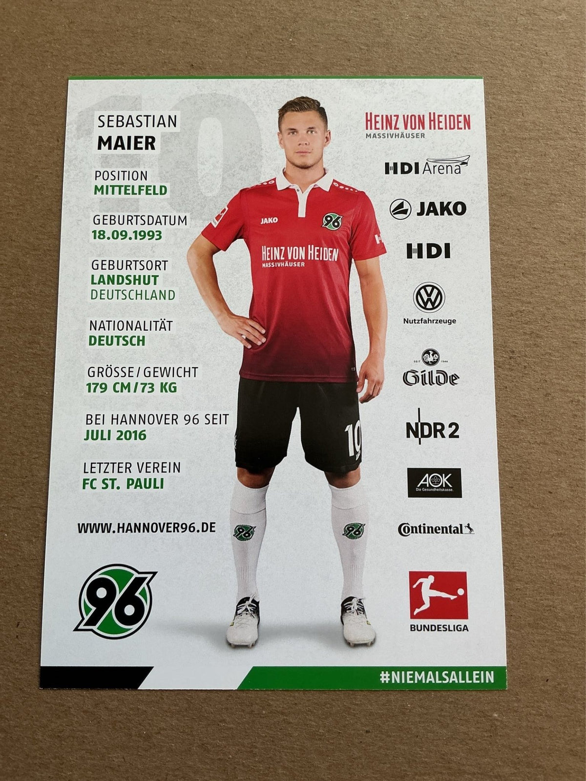 Sebastian Maier, Germany 🇩🇪 Hannover 96 2017/18 hand signed - Autographs-World
