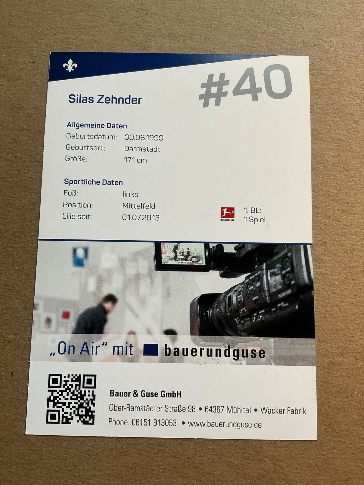 Silas Zehnder, Germany 🇩🇪 SV Darmstadt 98 2017/18 hand signed - Autographs-World