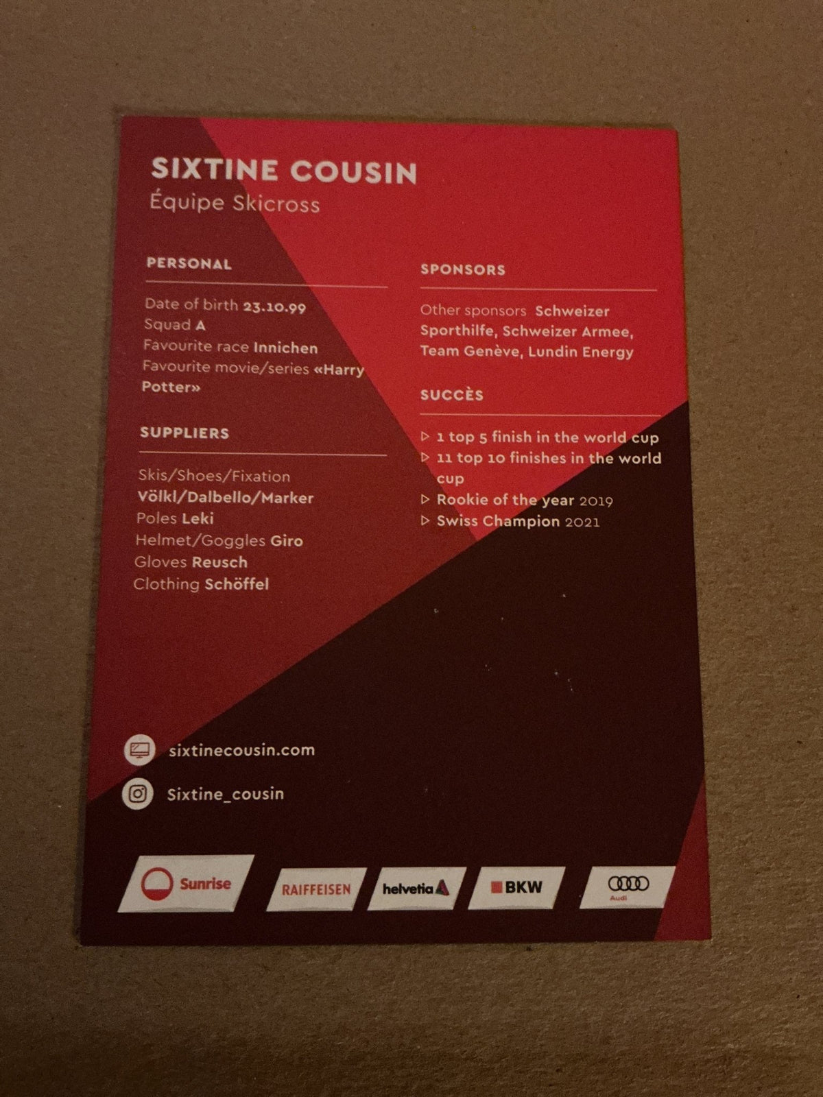 Sixtine Cousin, Switzerland π¨π Skicross 2023/24 hand signed - Autographs-World
