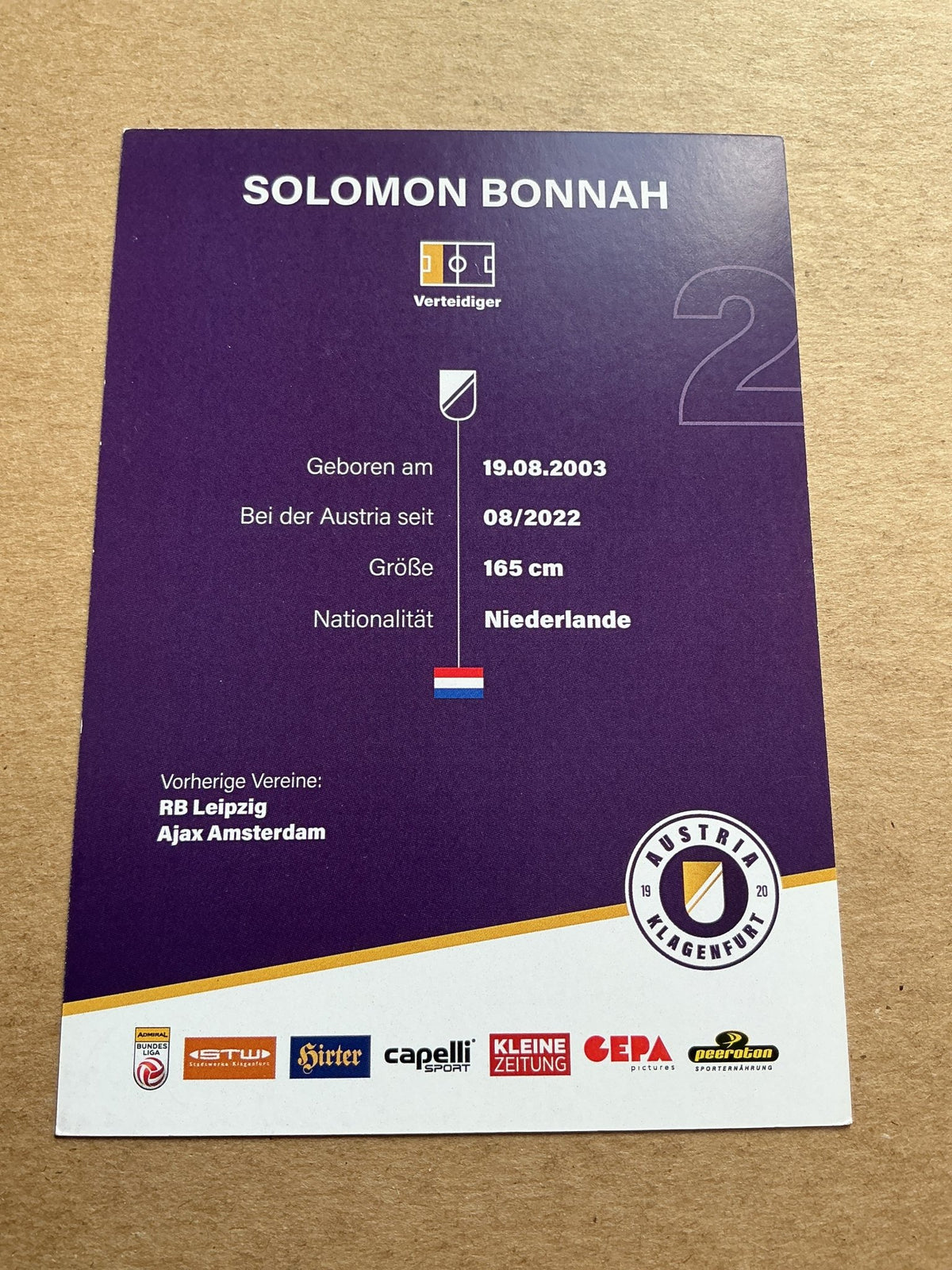Solomon Bonnah, Netherlands 🇳🇱 Austria Klagenfurt 2023/24 hand signed - Autographs-World