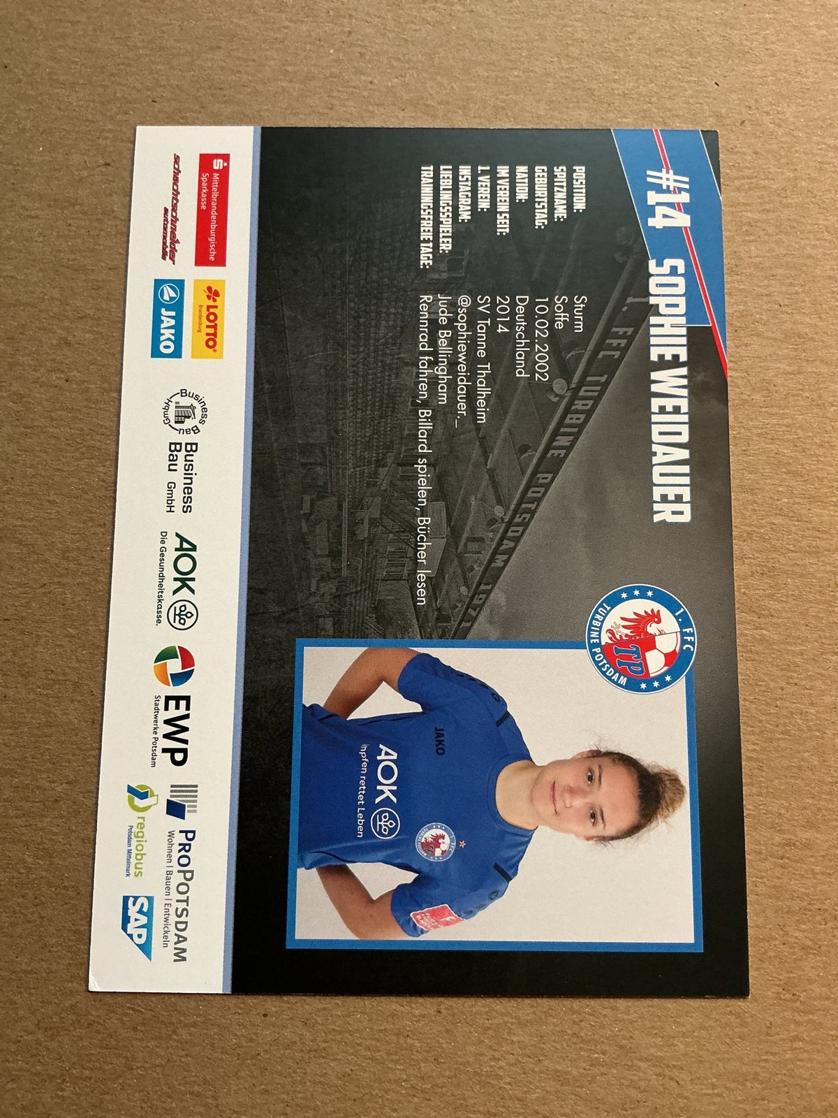 Sophie Weidauer, Germany 🇩🇪 1.FFC Potsdam 2022/23 hand signed - Autographs-World