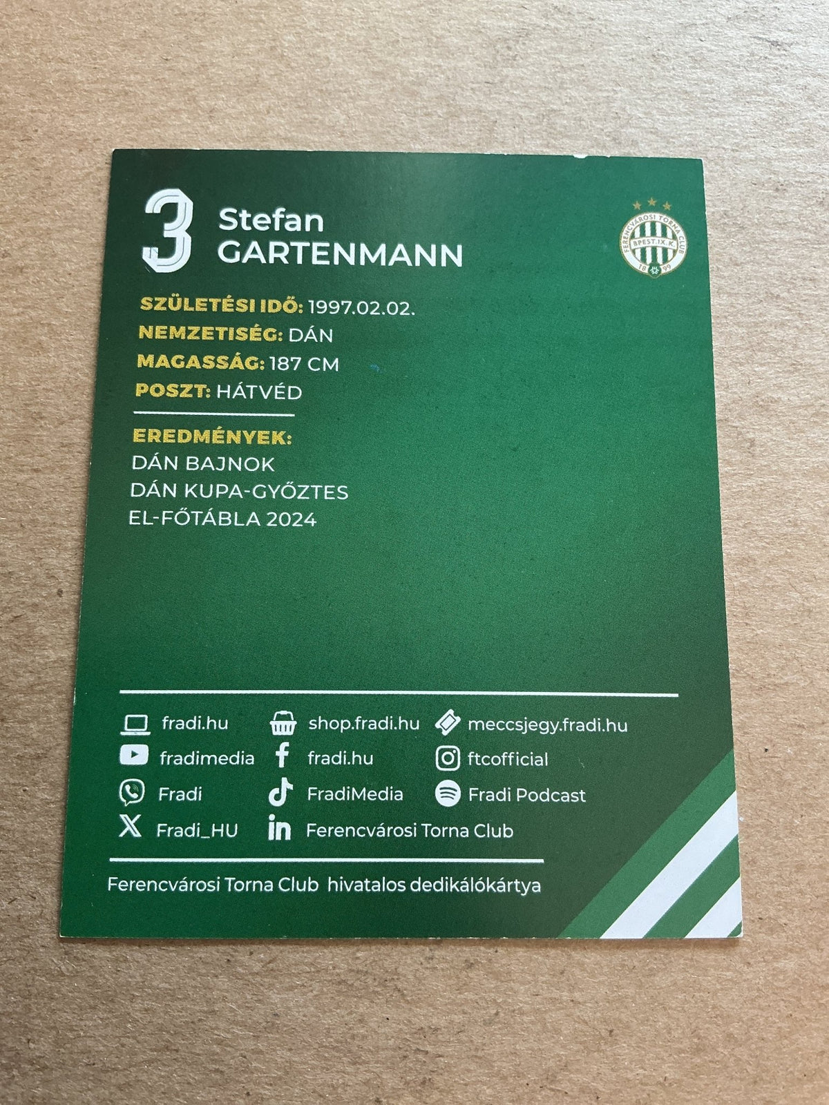 Stefan Gartenmann, Switzerland 🇨🇠Ferencvaros TC 2024/25 hand signed - Autographs-World
