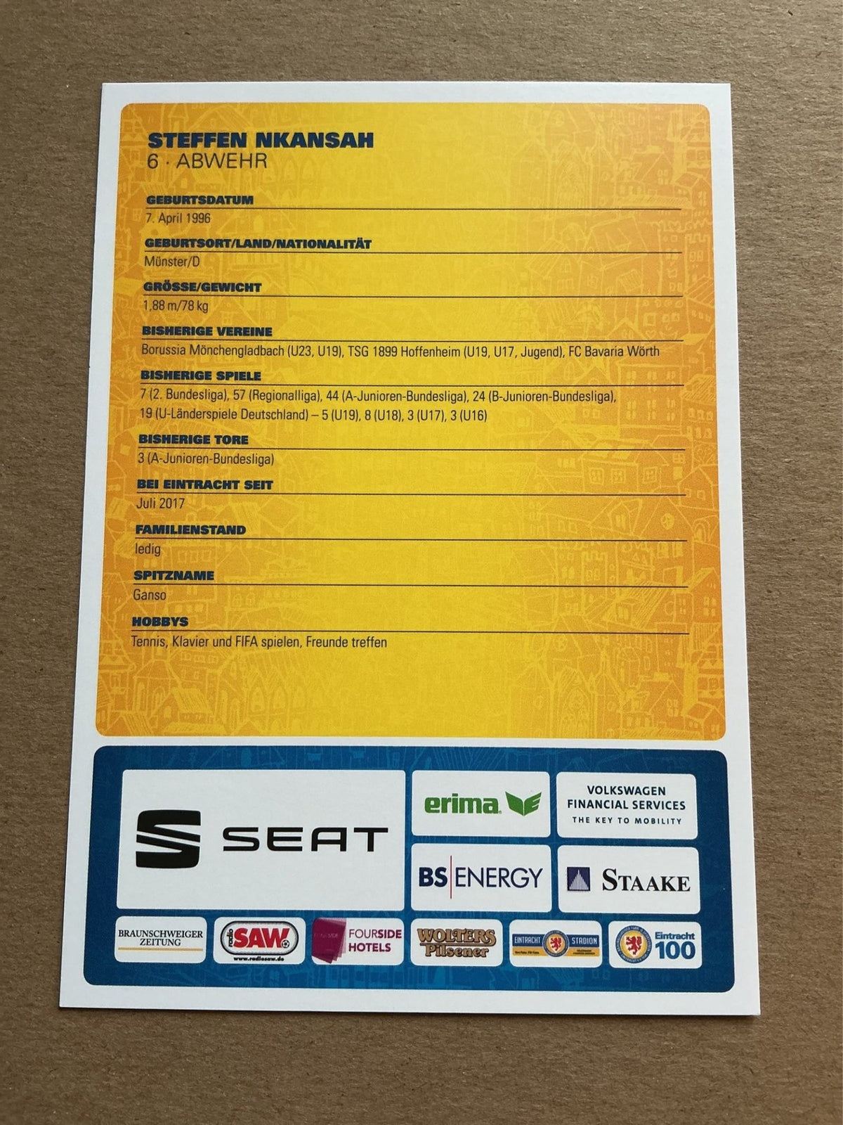Steffen Nkansah, Germany 🇩🇪 Eintracht Braunschweig 2018/19 hand signed - Autographs-World