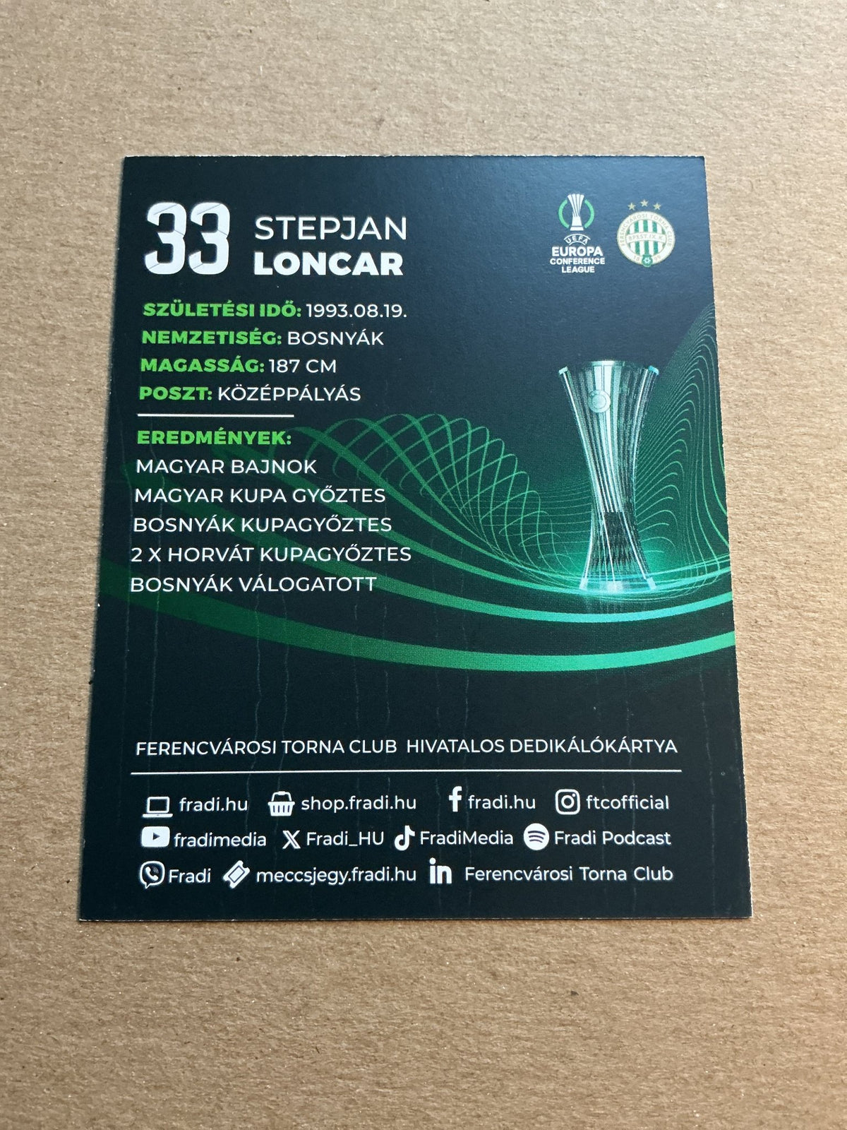 Stepjan Loncar, Bosnia 🇧🇦 Ferencváros TC 2023/24 hand signed - Autographs-World