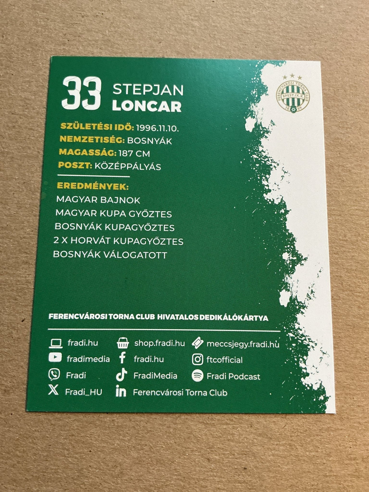 Stepjan Loncar, Bosnia 🇧🇦 Ferencváros TC 2023/24 hand signed - Autographs-World