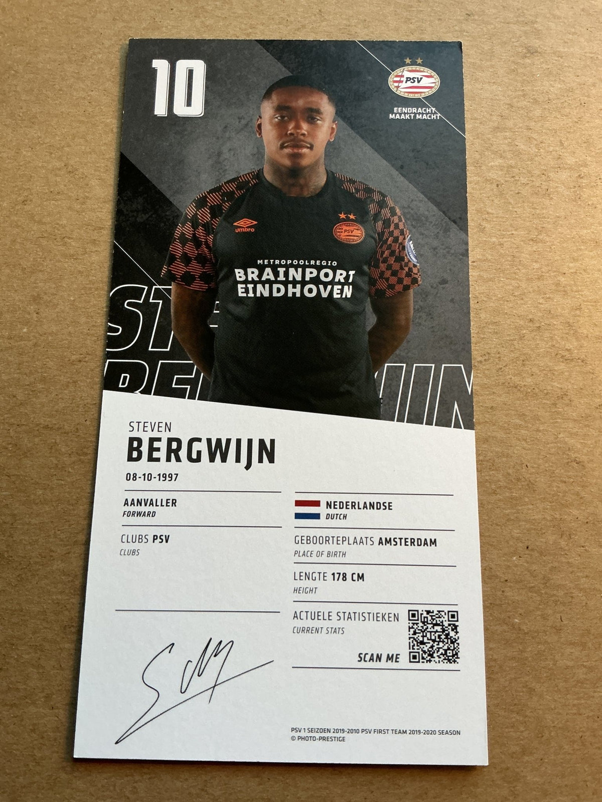 Steven Bergwijn, Netherlands 🇳🇱 PSV Eindhoven 2019/20 hand signed - Autographs-World