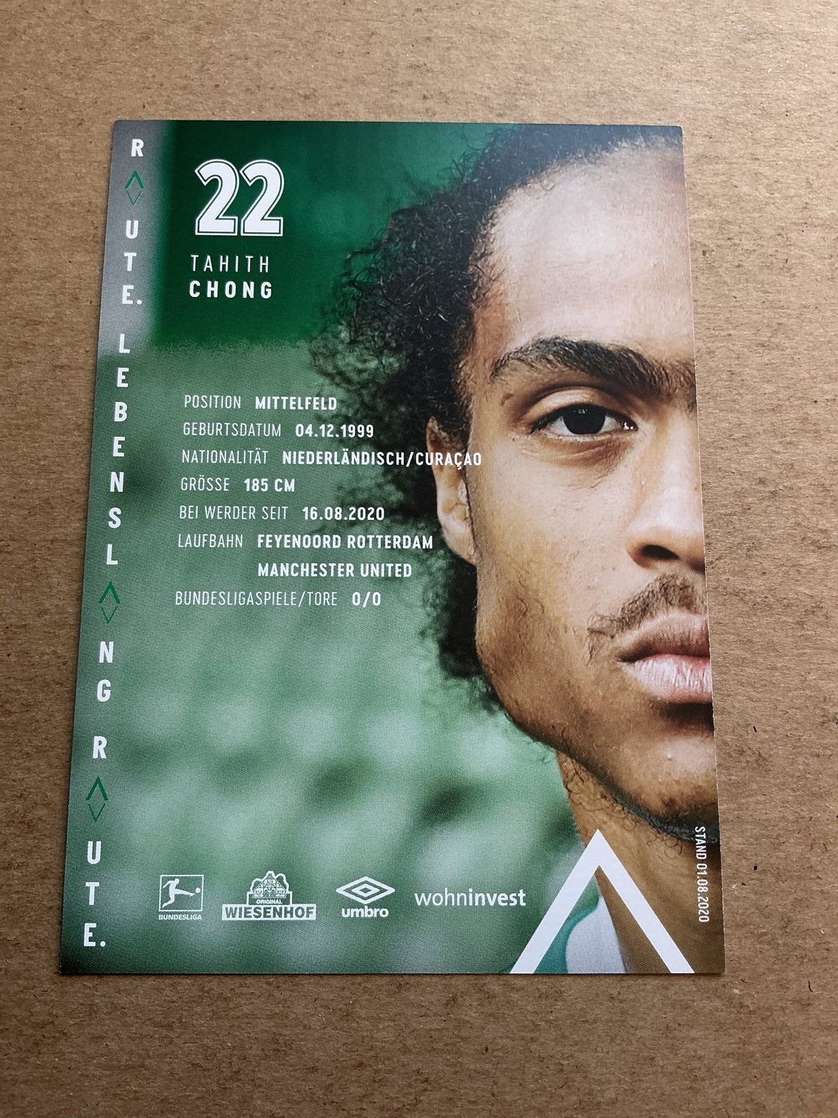 Tahith Chong, Curaçao 🇨🇼 SV Werder Bremen 2020/21 hand signed - Autographs-World