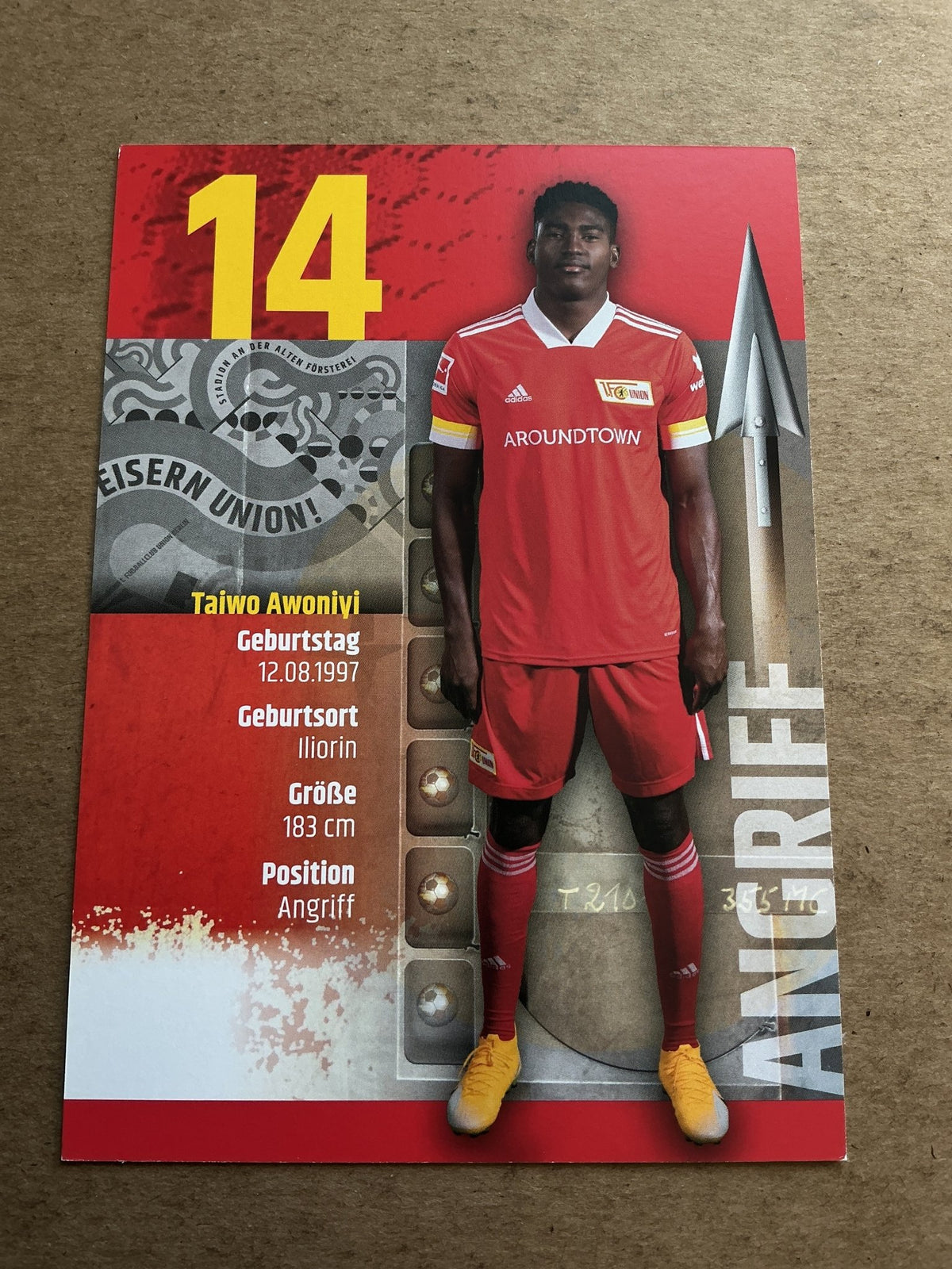 Taiwo Awoniyi, Nigeria 🇳🇬 1.FC Union Berlin 2020/21 hand signed - Autographs-World
