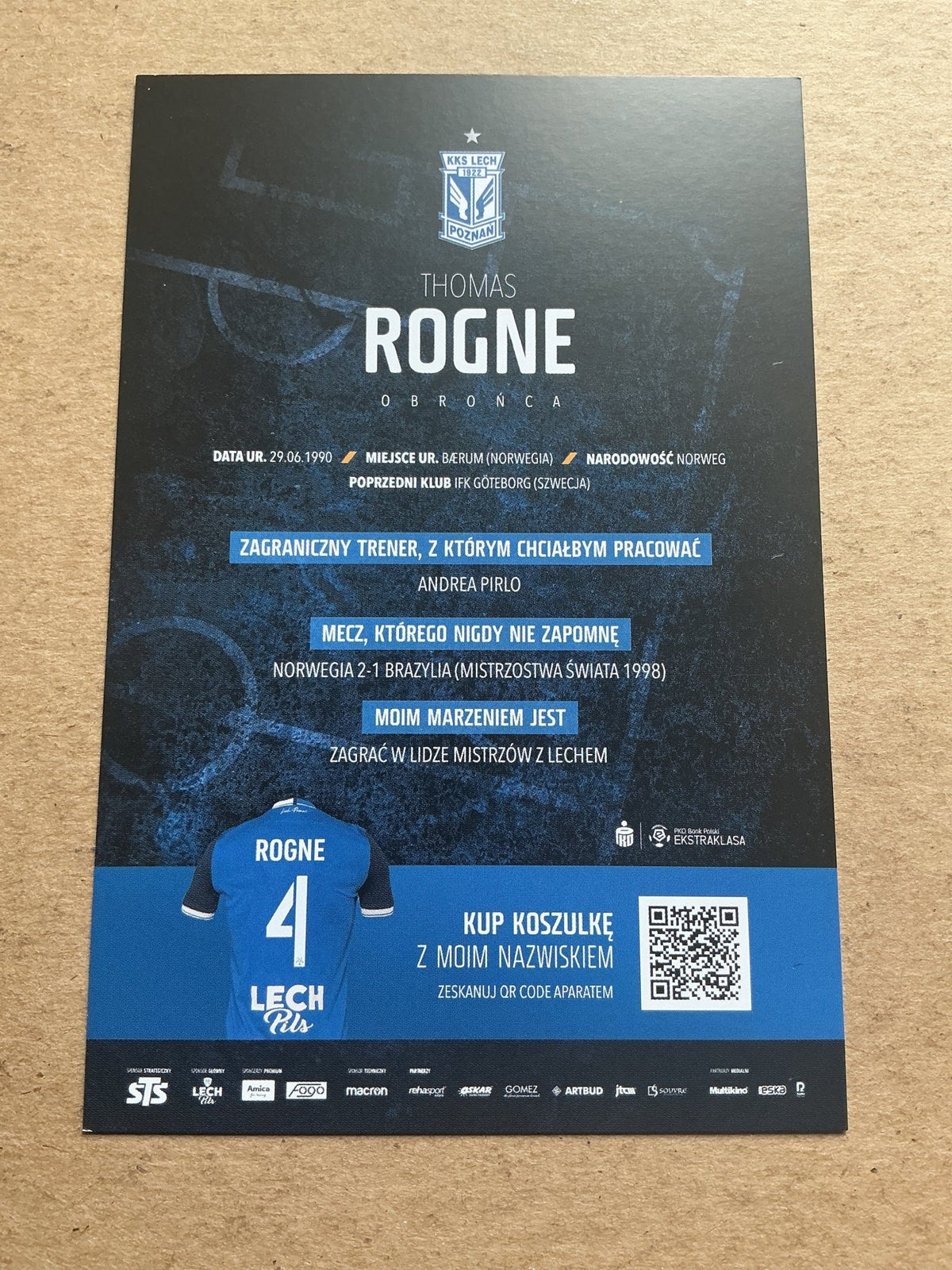 Thomas Rogne, Norway 🇳🇴 Lech Poznań 2020/21 hand signed - Autographs-World