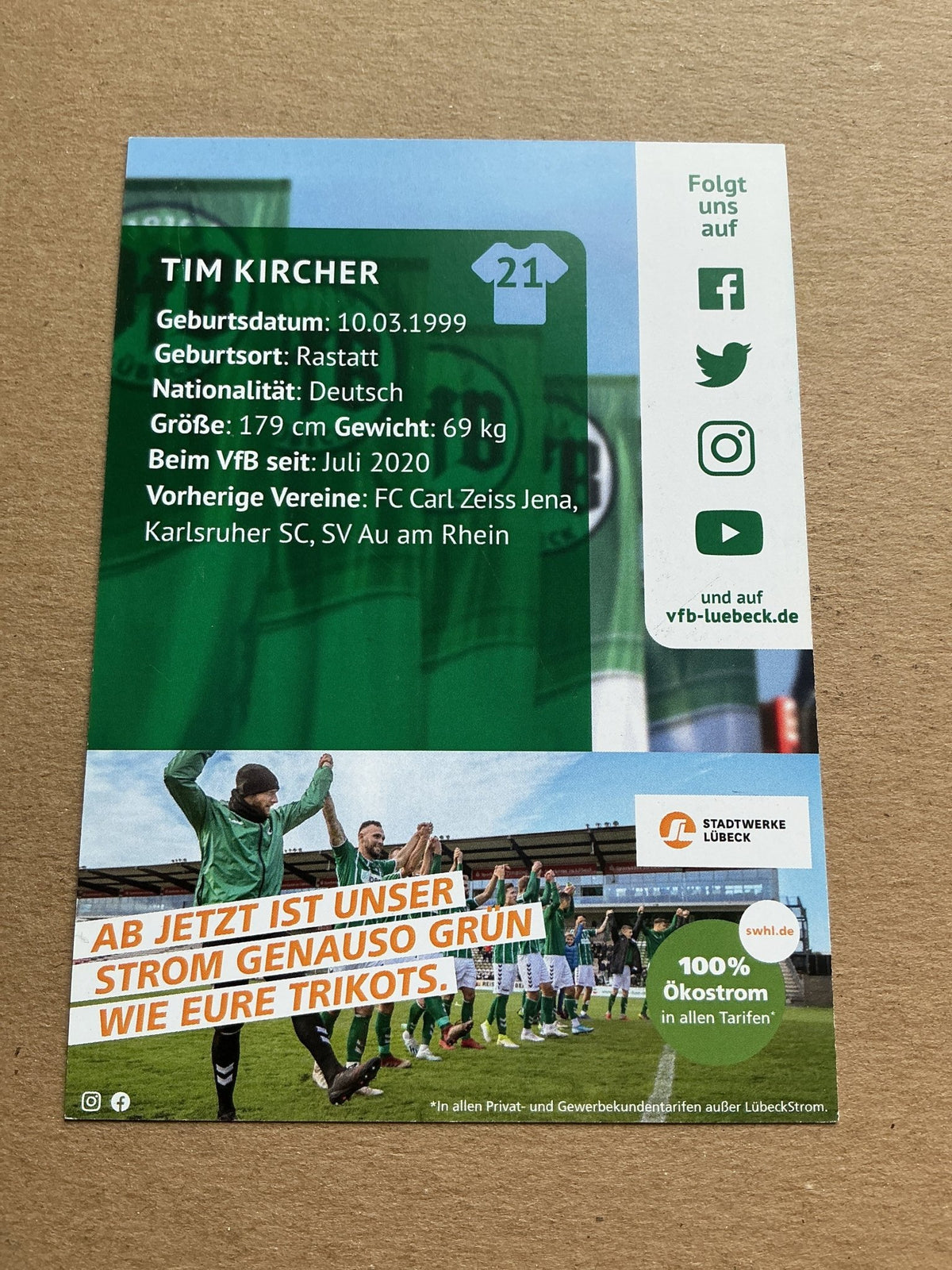 Tim Kircher, Germany 🇩🇪 VfB Lübeck 2020/21 hand signed - Autographs-World
