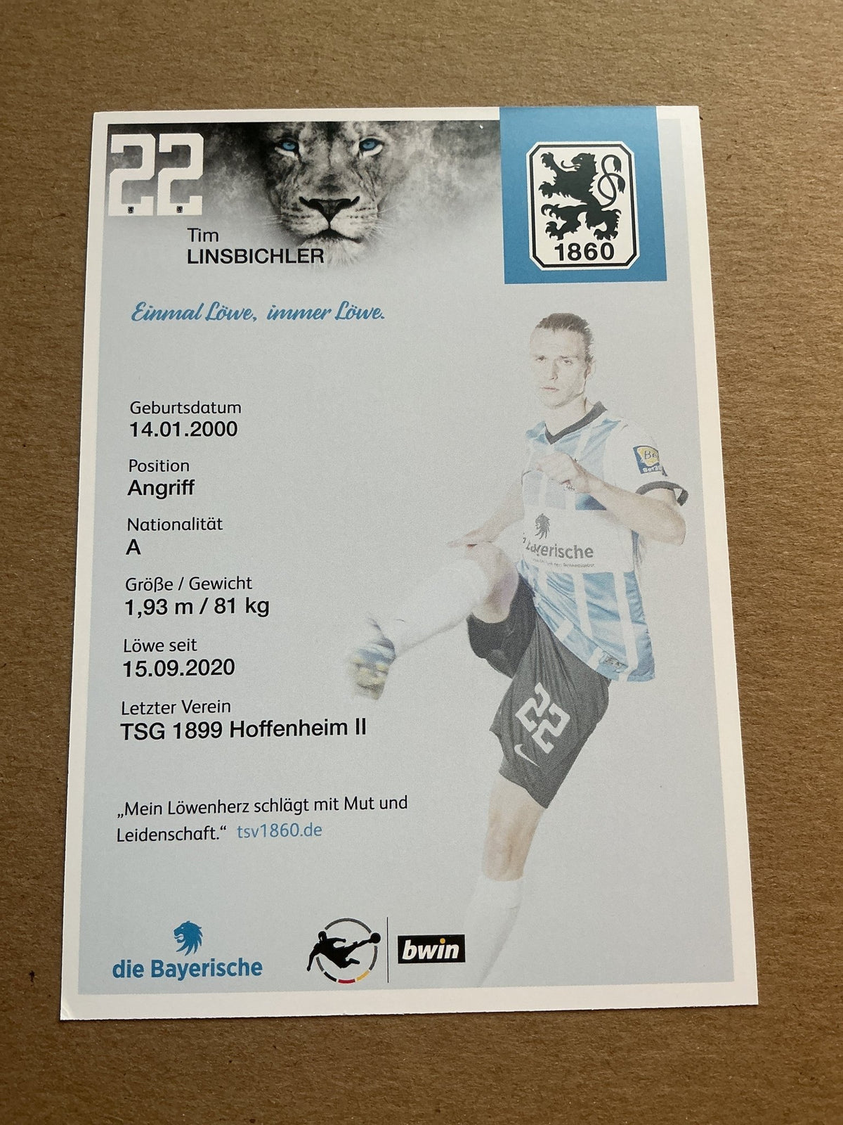 Tim Linsbichler, Austria 🇦🇹 TSV 1860 München 2021/22 hand signed - Autographs-World