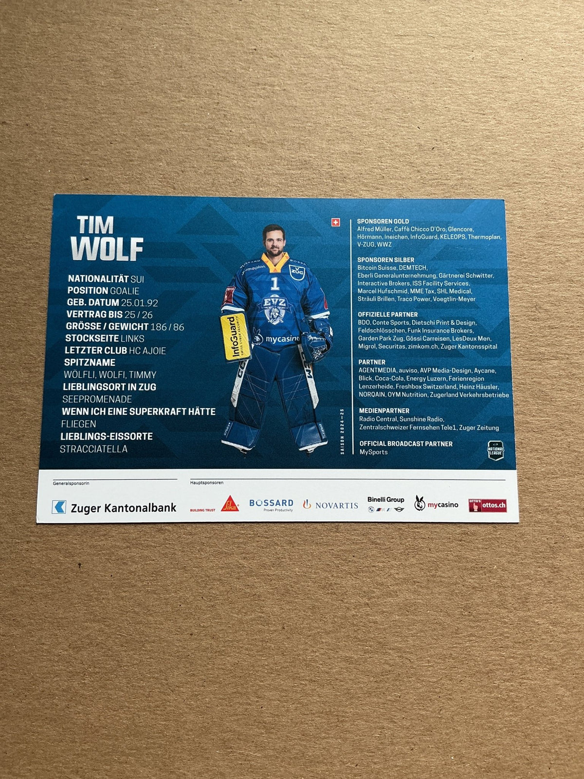 Tim Wolf, Switzerland 🇨🇠EV Zug 2024/25 hand signed - Autographs-World