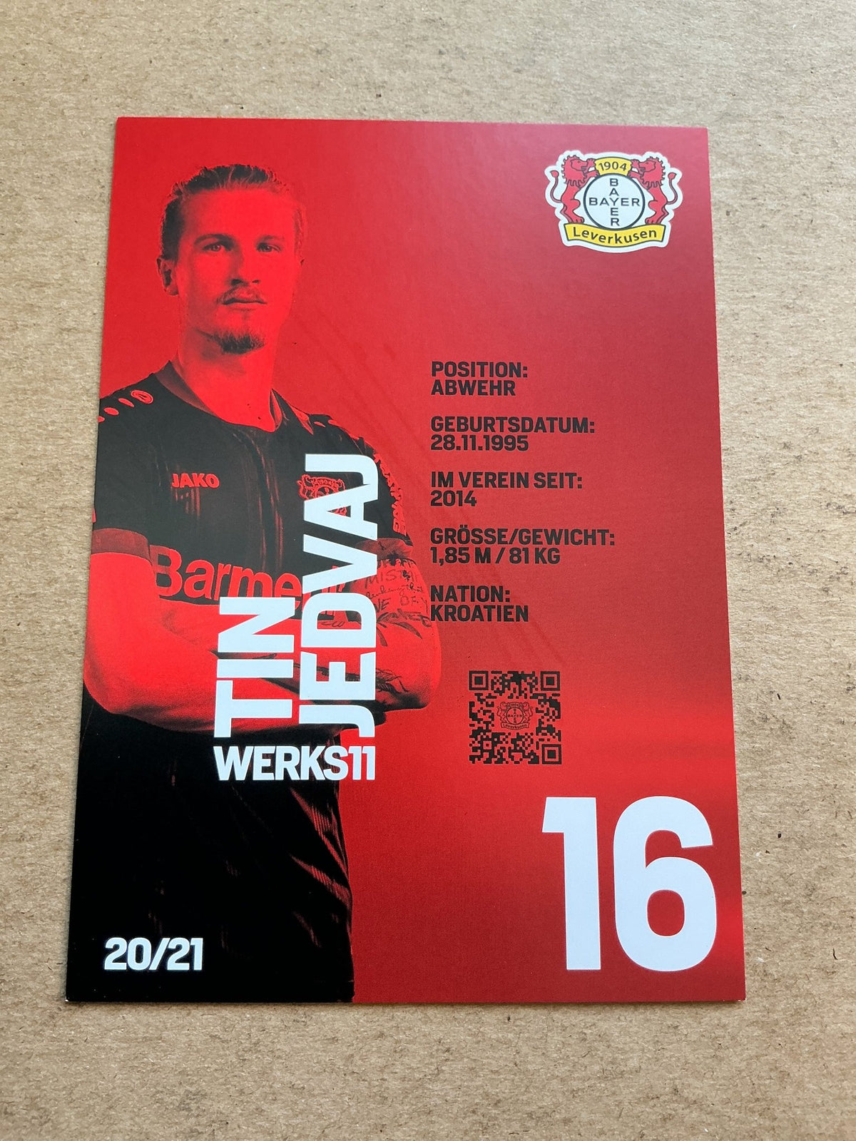 Tin Jedvaj, Croatia ðŸ‡ðŸ‡· Bayer 04 Leverkusen 2020/21 hand signed - Autographs-World
