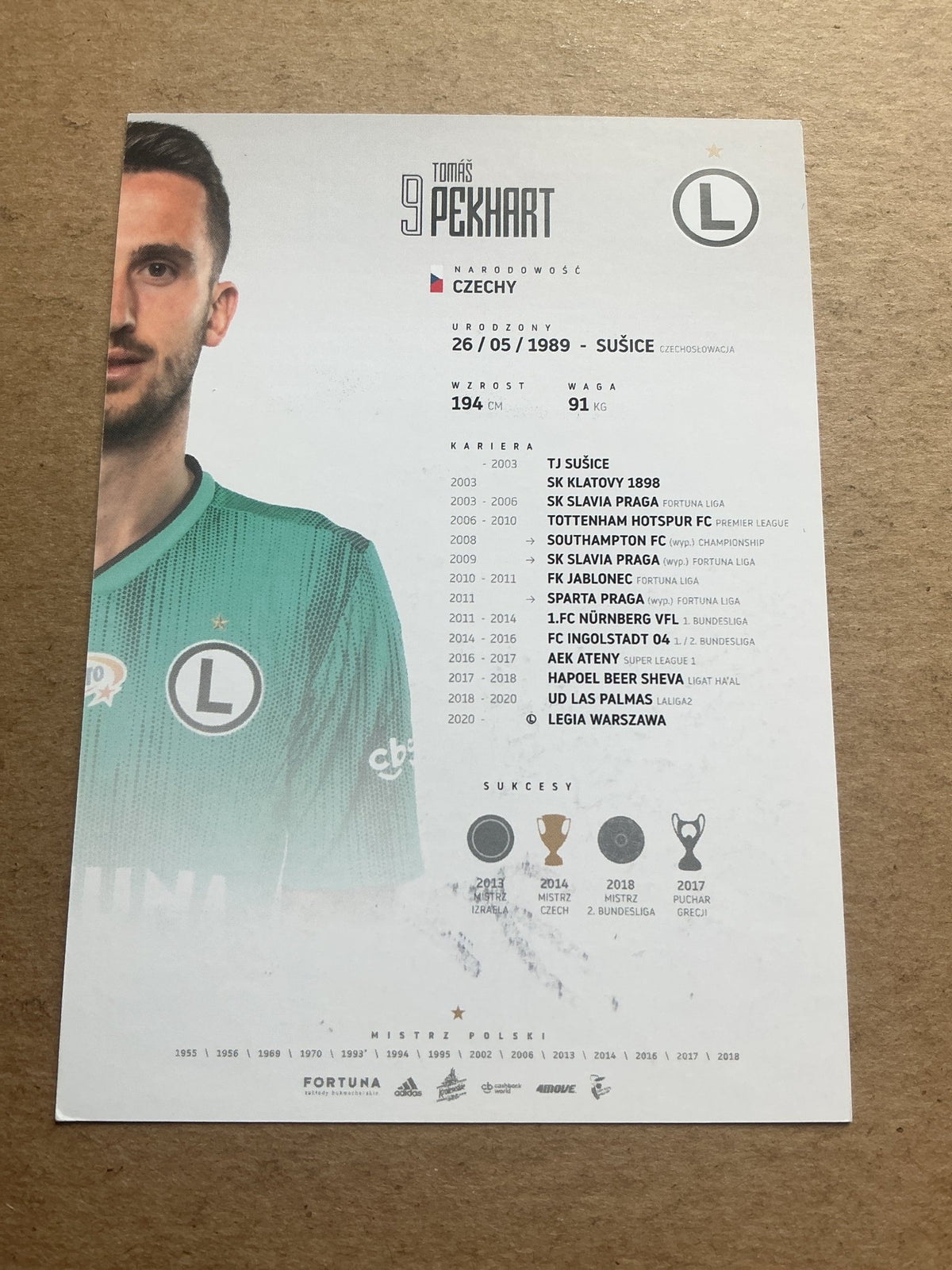 Tomáš Pekhart, Czech Republic 🇨🇿 Legia Warsaw 2020/21 hand signed - Autographs-World