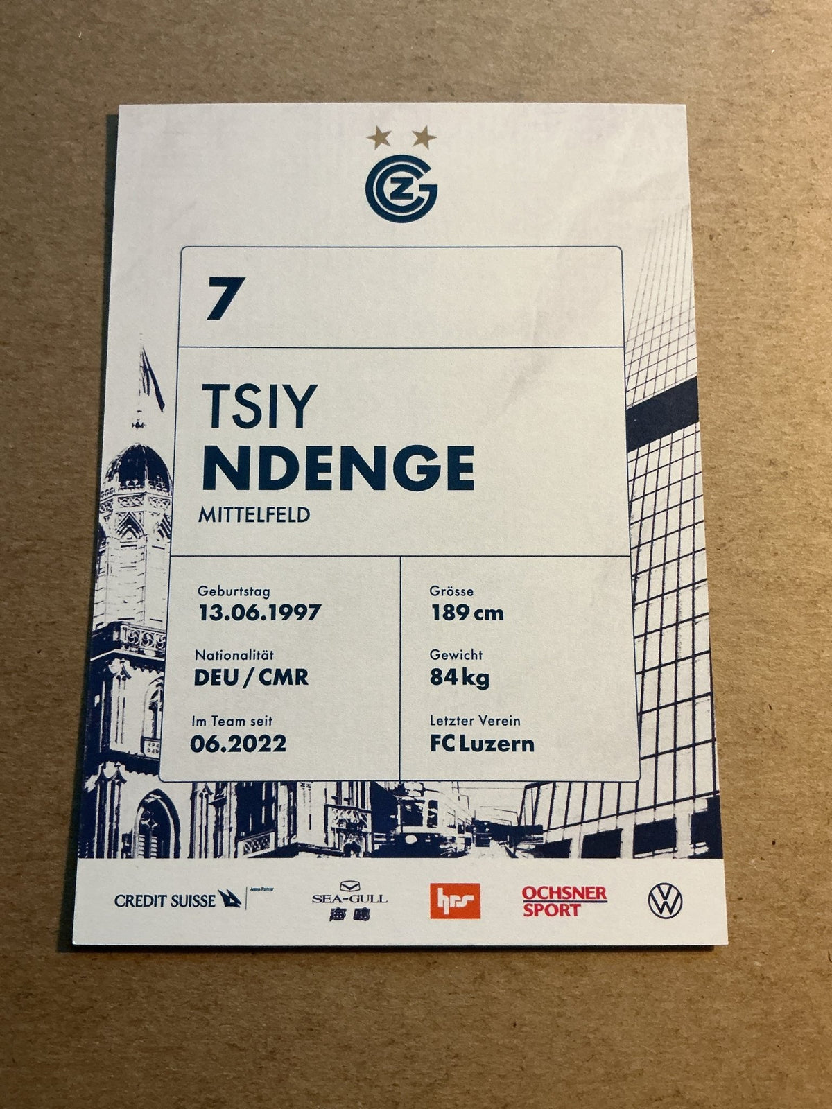 Tsiy Ndenge, Germany 🇩🇪 Grasshopper Zürich 2022/23 hand signed - Autographs-World