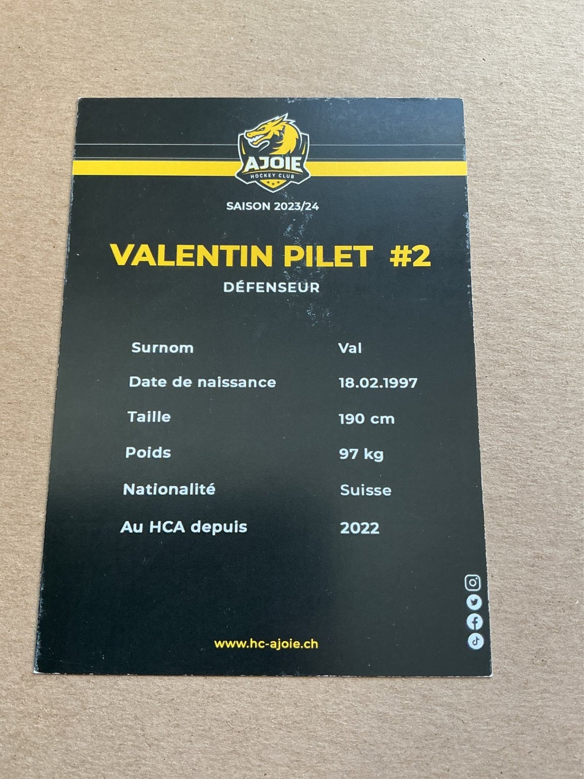 Valentin Pilet, Switzerland 🇨🇠HC Ajoie 2023/24 hand signed - Autographs-World