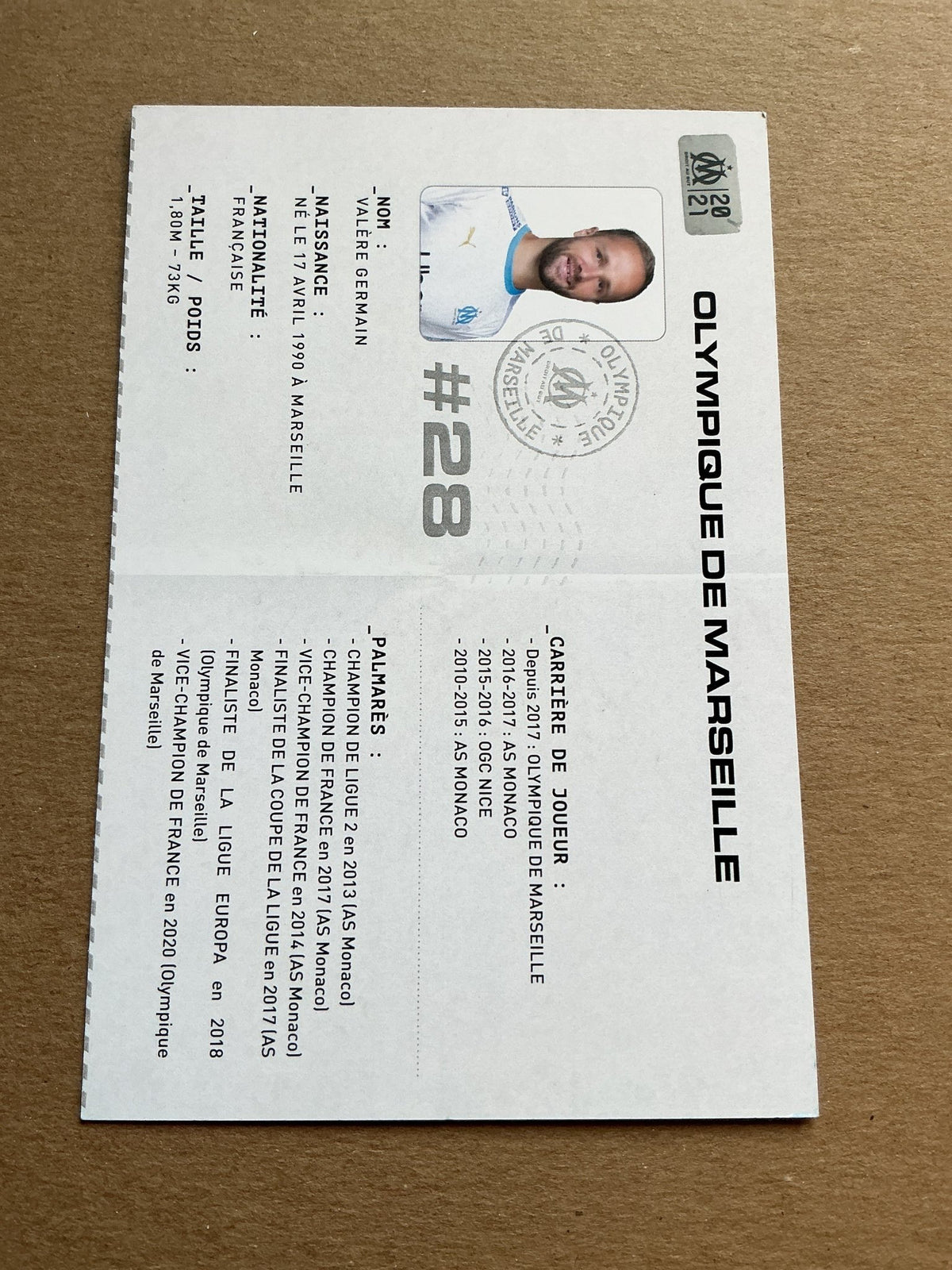 Valère Germain, France 🇫🇷 Olympique Marseille 2020/21 hand signed - Autographs-World