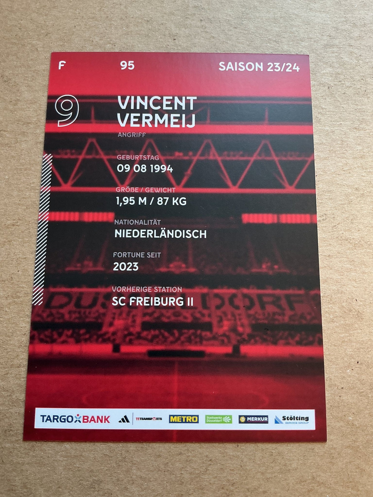 Vincent Vermeij, Netherlands 🇳🇱 Fortuna Düsseldorf 2023/24 hand signed - Autographs-World